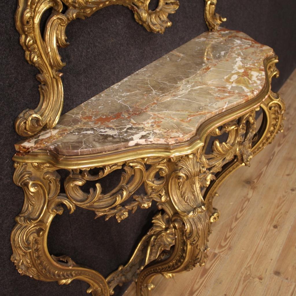 20th Century Giltwood with Marble-Top French Louis XV Style Console with Mirror 4