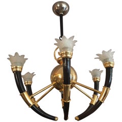 20th Century Gilted Brass and Glass Flowers Chandelier, 1970s