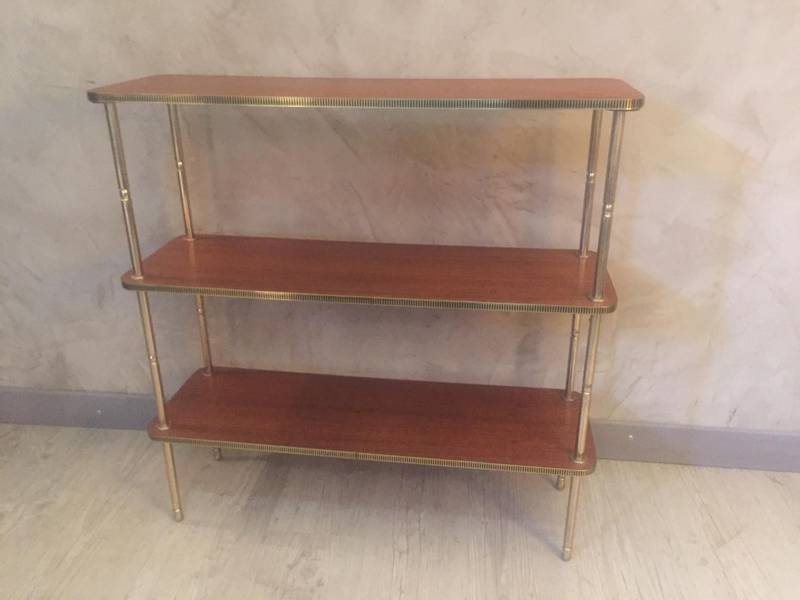 French 20th Century, Gilted Brass and Rosewood Shelf, 1950s