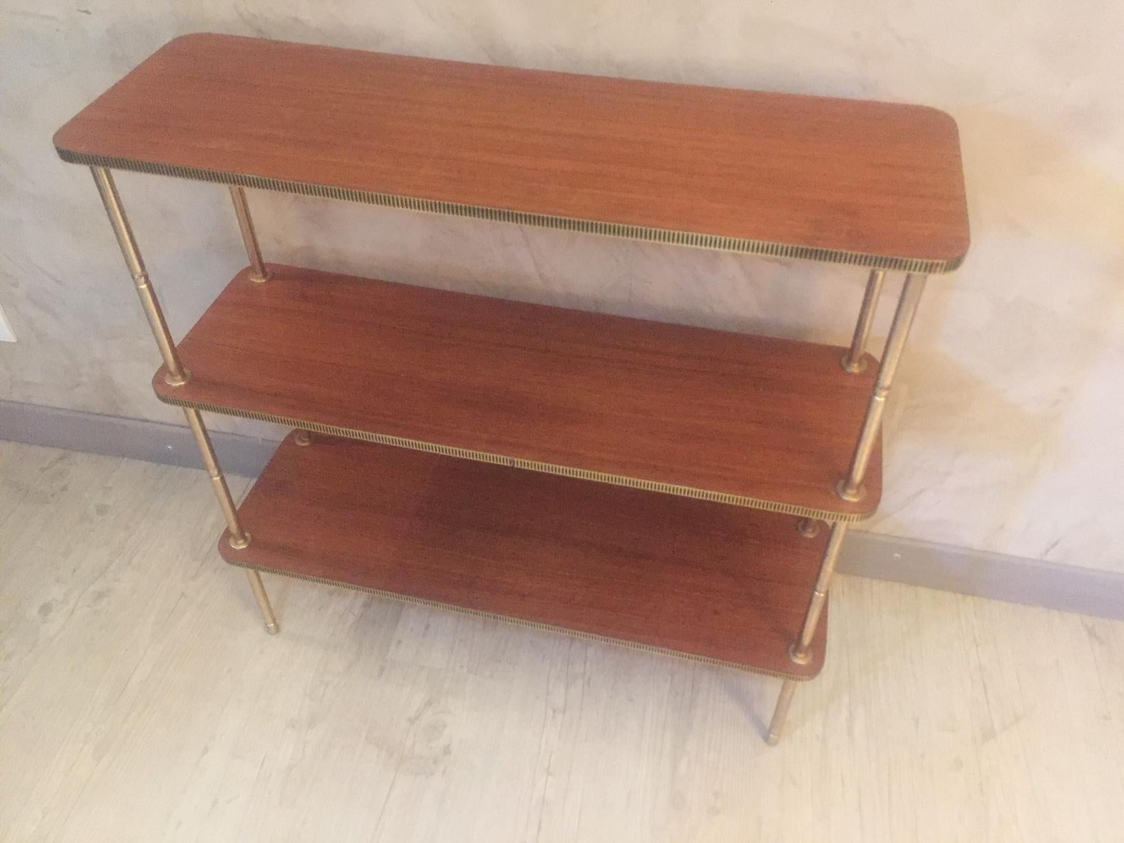 20th Century, Gilted Brass and Rosewood Shelf, 1950s In Good Condition In LEGNY, FR
