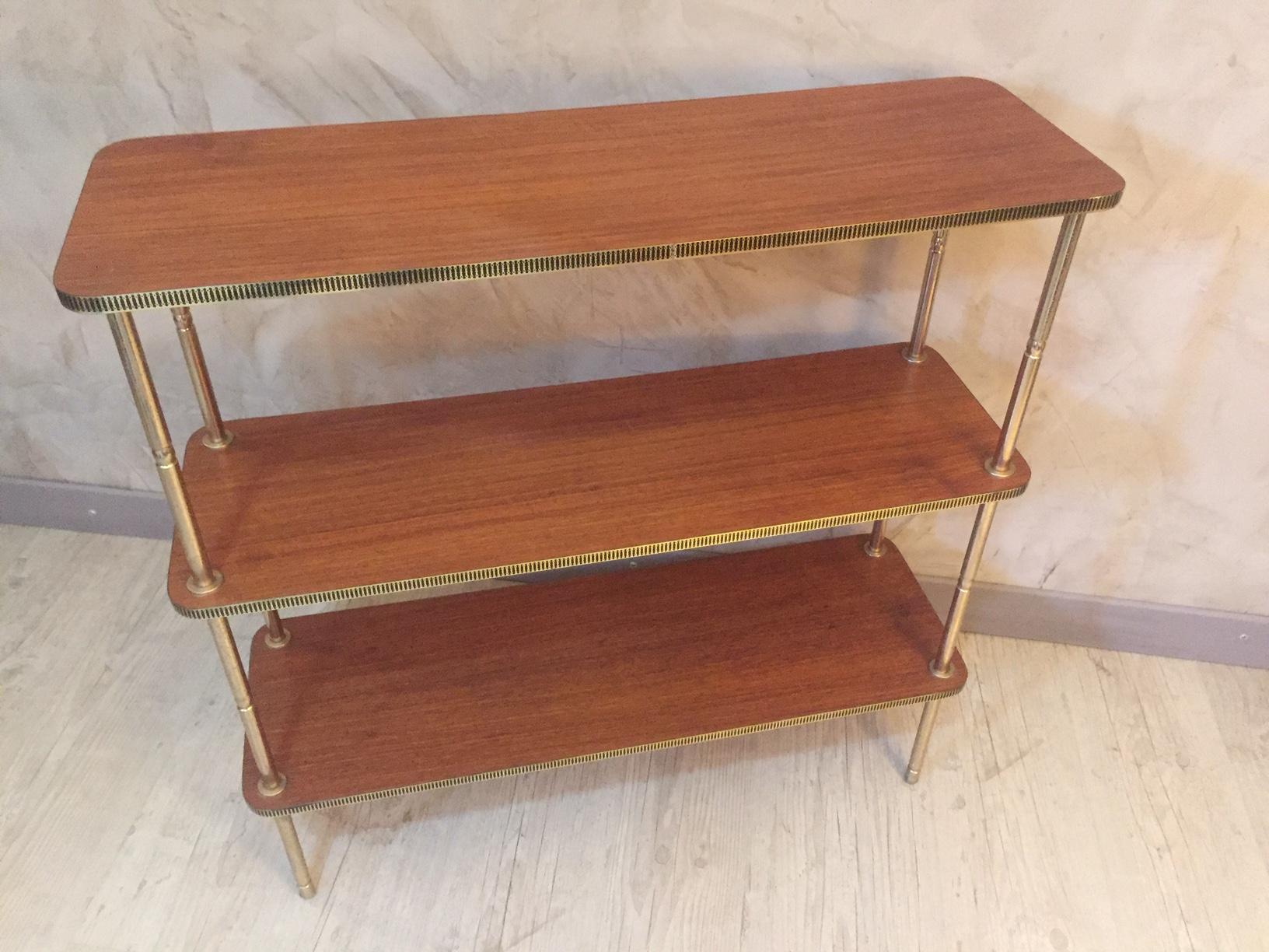 20th Century, Gilted Brass and Rosewood Shelf, 1950s 1