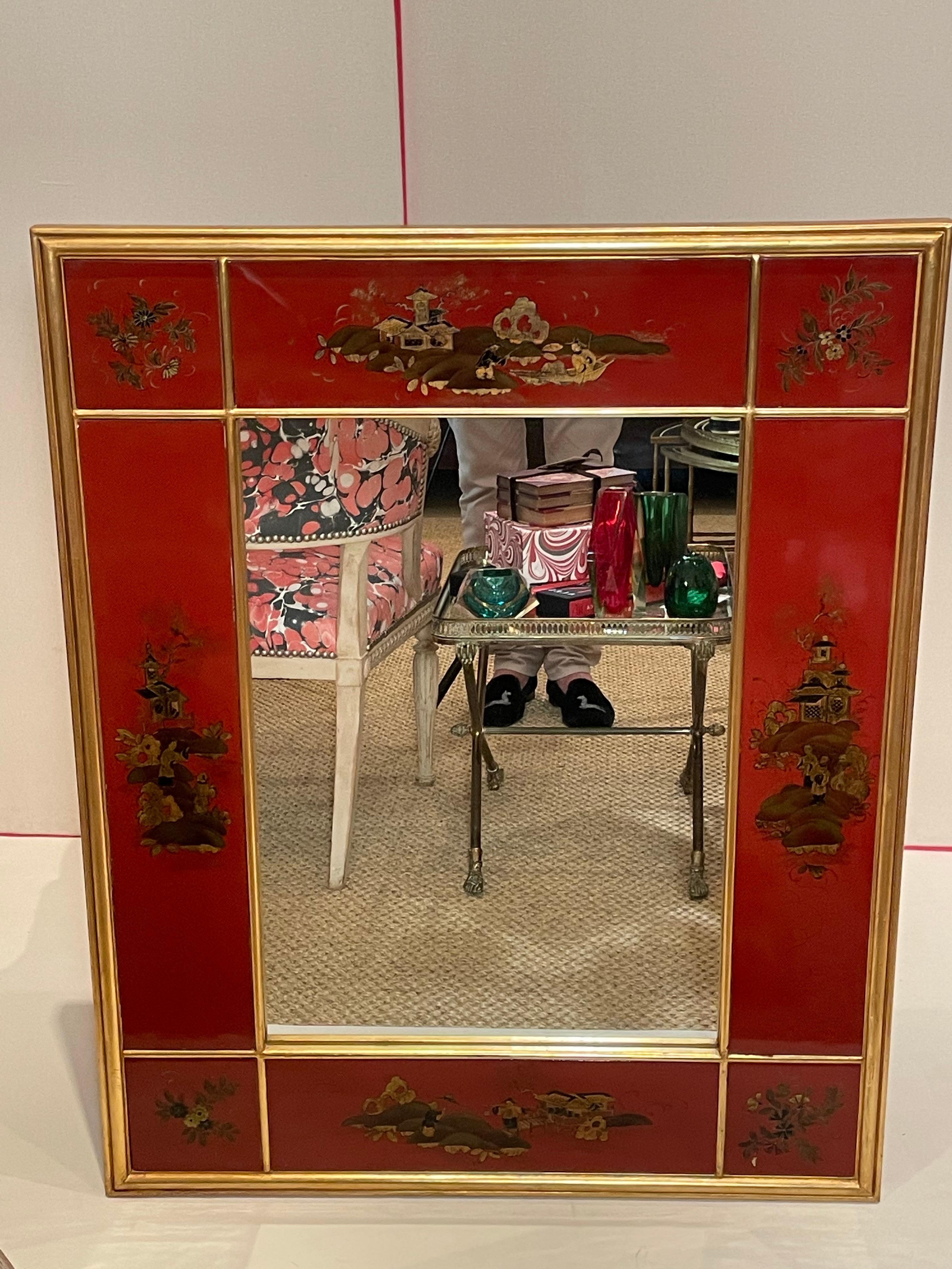 20th Century Giltwood and Red Japanned Mirror by Maison Jansen 4