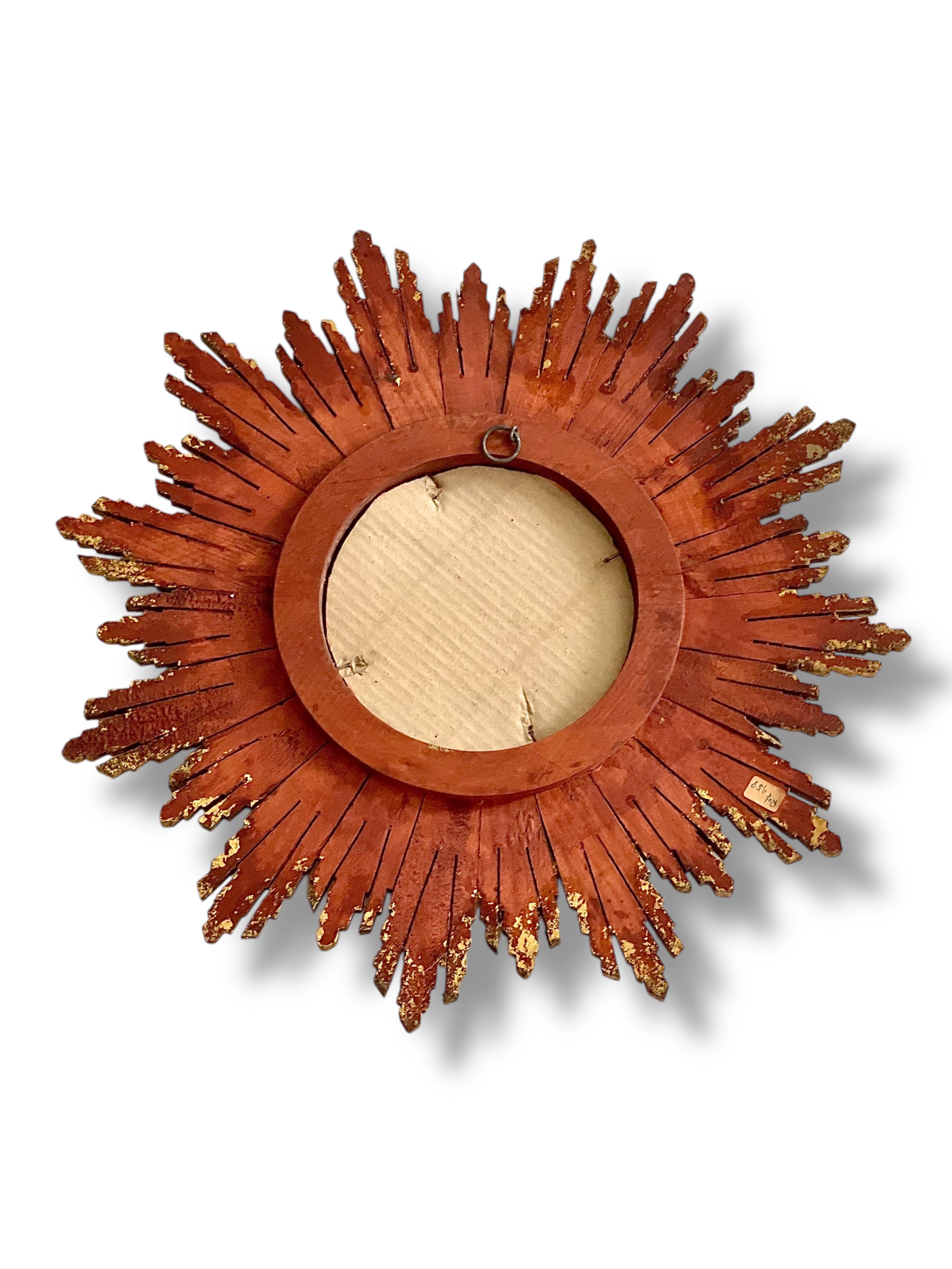 Espejo Vintage Giltwood Sunburst Madera dorada en venta