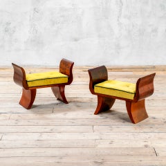 20. Jahrhundert, Gio Ponti und Emilio Lancia Paar Holzhocker
