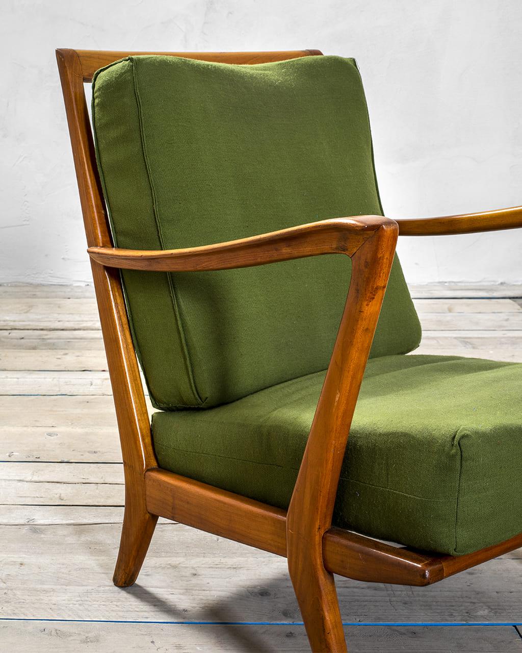Mid-Century Modern 20th Century, Gio Ponti Attributed Pair of Armchairs Structure in Wood For Sale