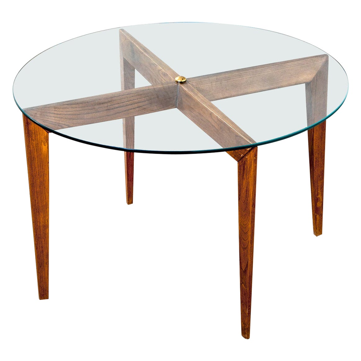 Mesa de centro Gio Ponti del siglo XX para Isa Bergamo en madera con tapa redonda de cristal