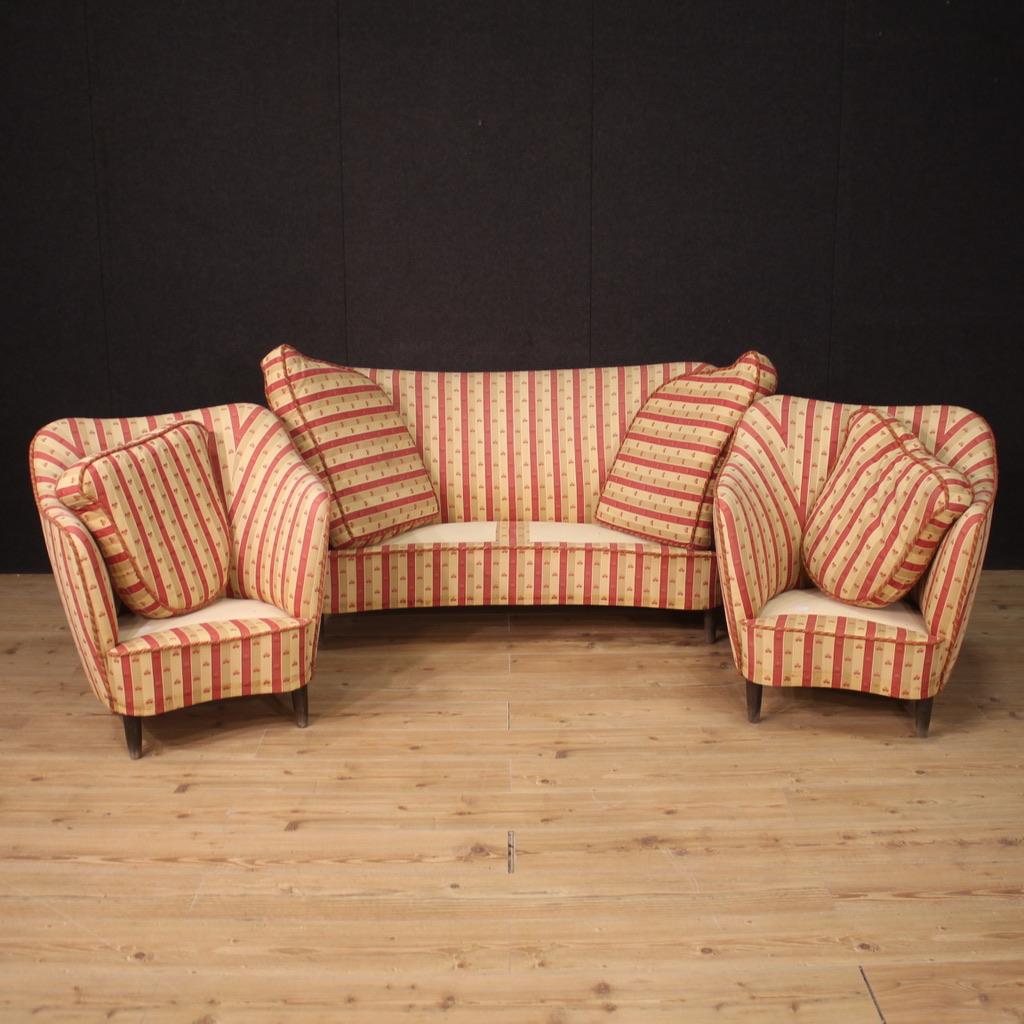 20th Century Gio Ponti Style Fabric and Wood Italian Living Room Set, 1960 For Sale 3