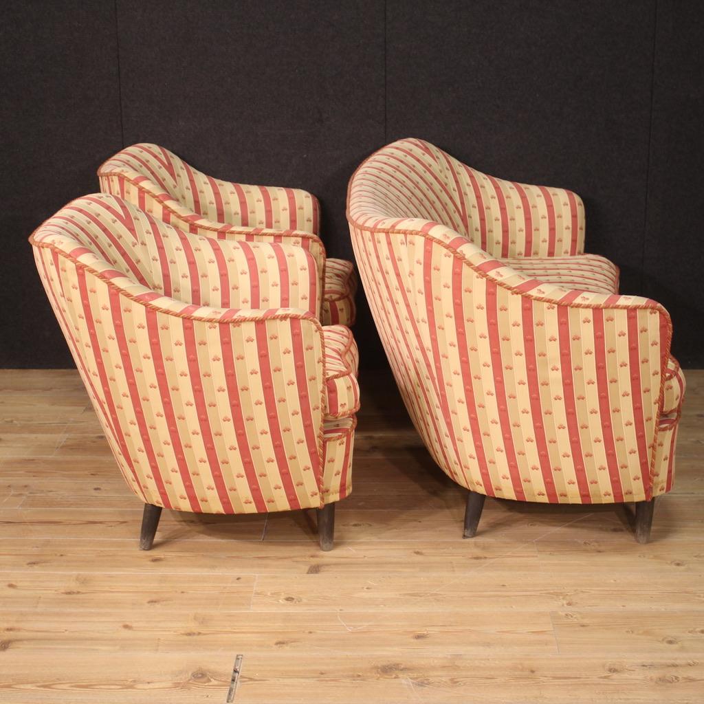 20th Century Gio Ponti Style Fabric and Wood Italian Living Room Set, 1960 For Sale 5
