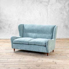 20th Century, Gio Ponti Light Blue Wooden Sofa