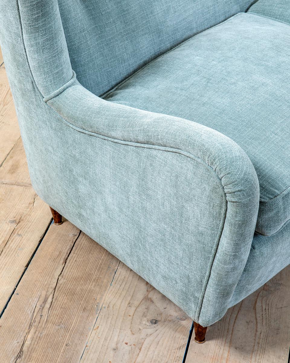 Tissu 20e siècle, Gio Ponti Canapé en bois bleu clair en vente
