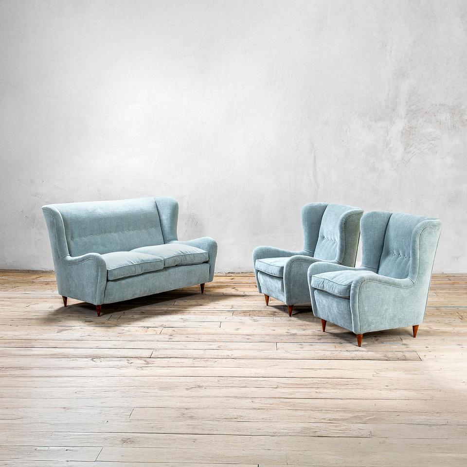 20e siècle, Gio Ponti Canapé en bois bleu clair en vente 1