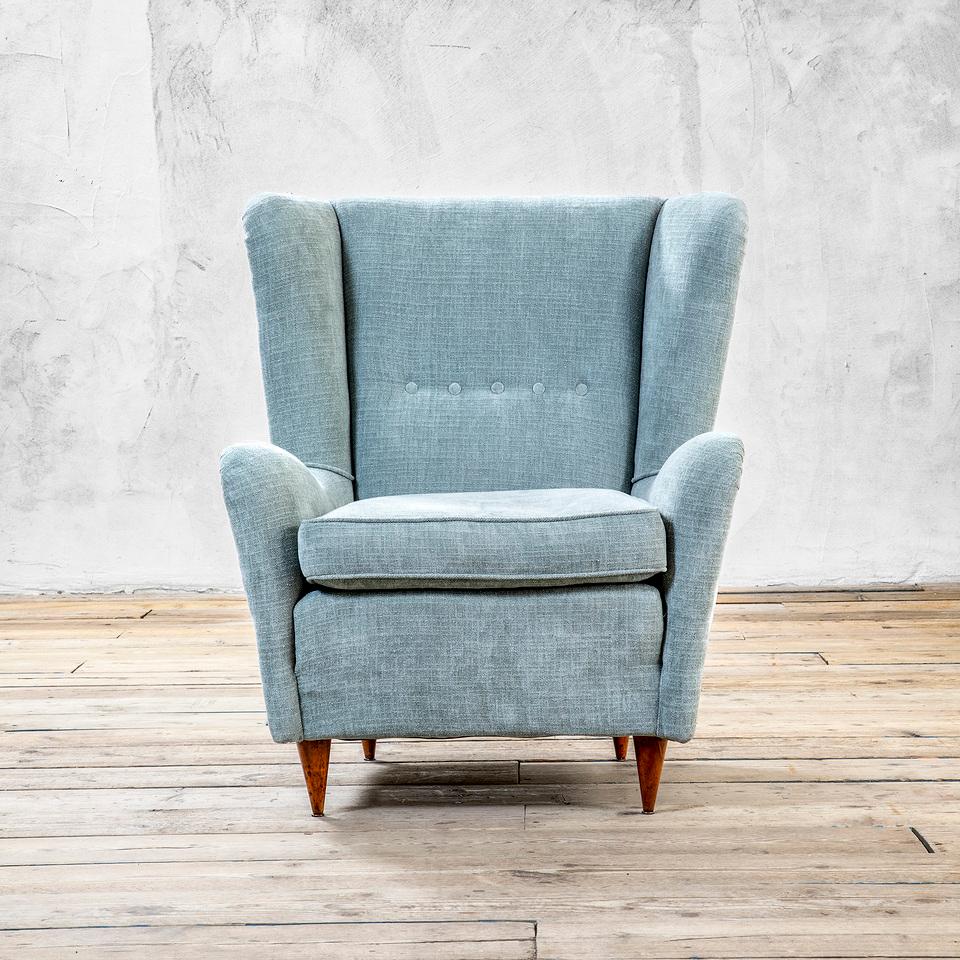 Tissu 20e siècle, Attribué à Gio Ponti/Casa e Giardino Paire de fauteuils 1950 en vente