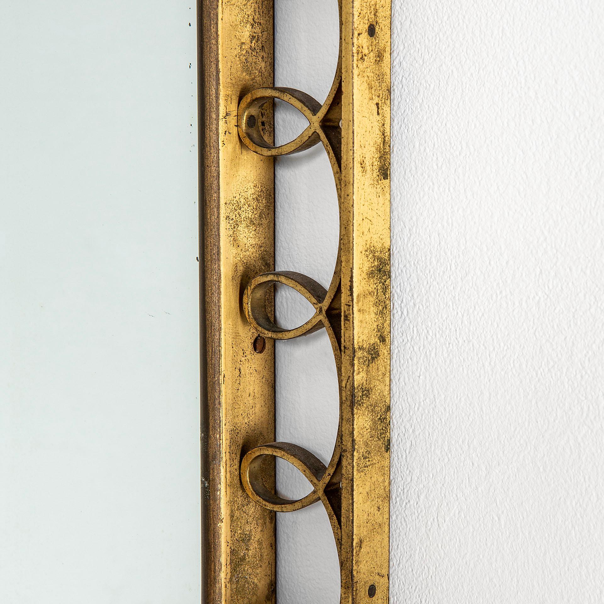 Mid-Century Modern 20th Century Gio Ponti Wall Mirror with Brass Frame for Luigi Fontana, 1930s For Sale