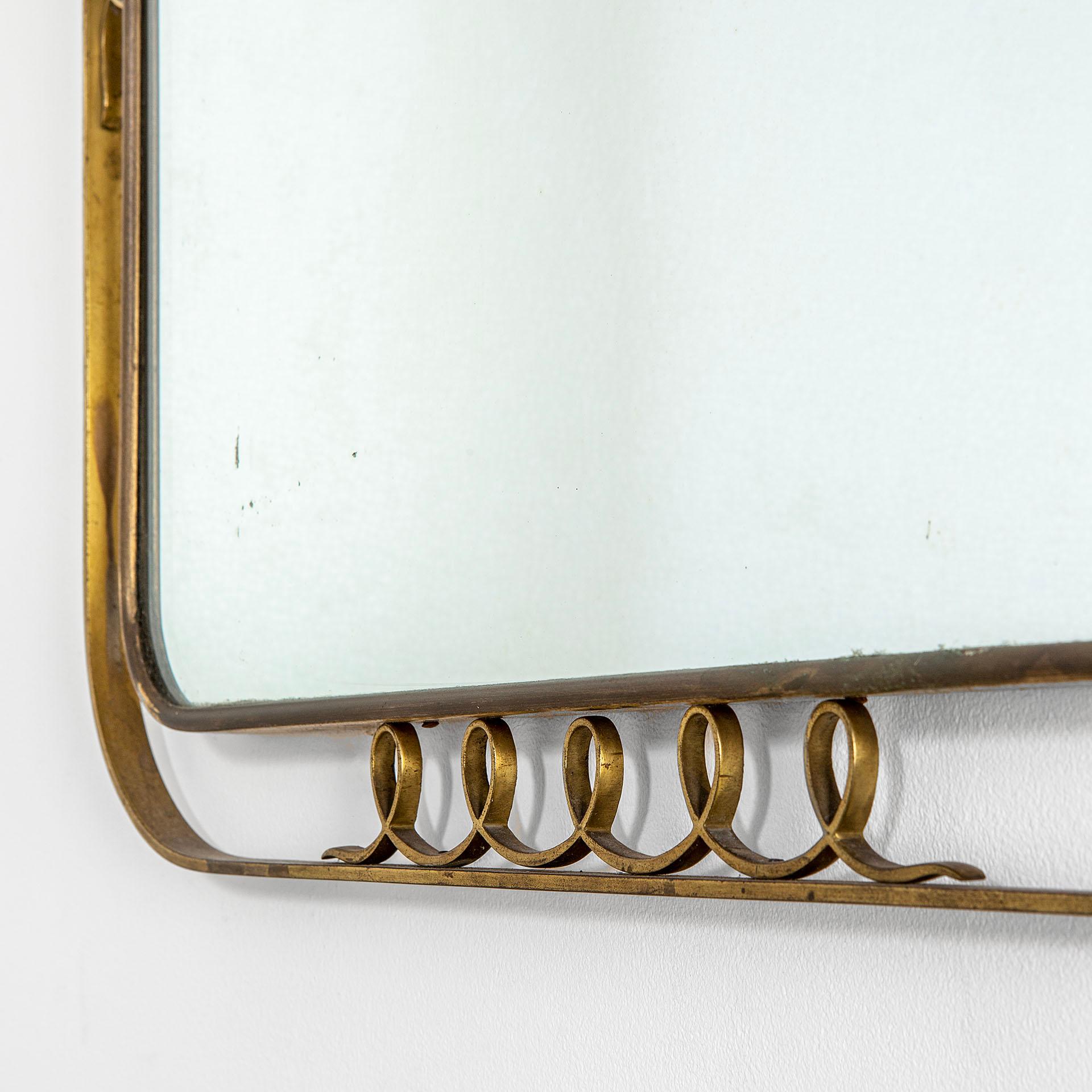 Italian 20th Century Gio Ponti Wall Mirror with Brass Frame for Luigi Fontana, 1930s For Sale