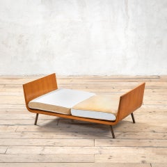 20th Century, Gio Ponti Wooden and fabric Bench