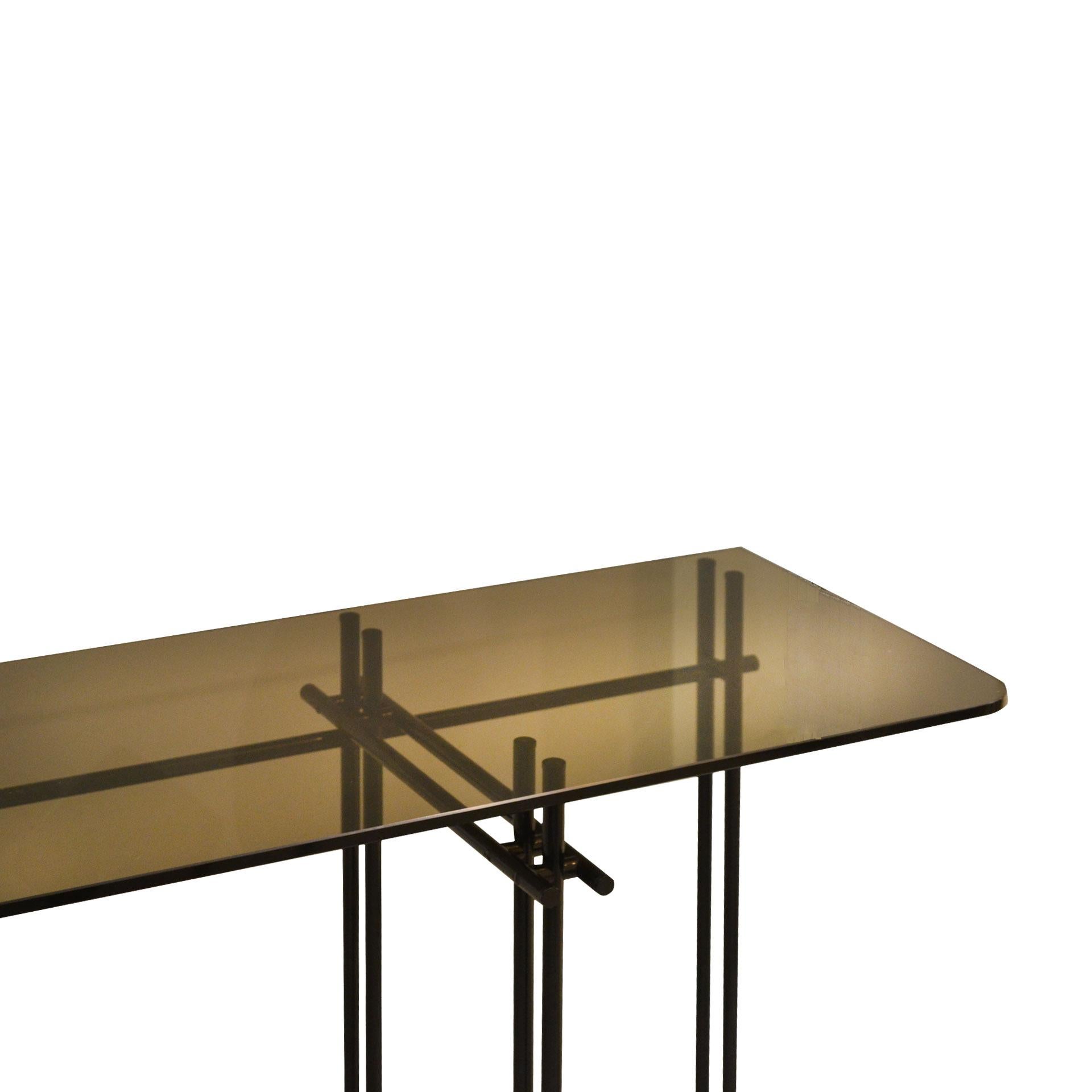 20th Century Giovanni Ferrabini 'Attributed' Console in Metal and Smoked Glass In Good Condition In Turin, Turin