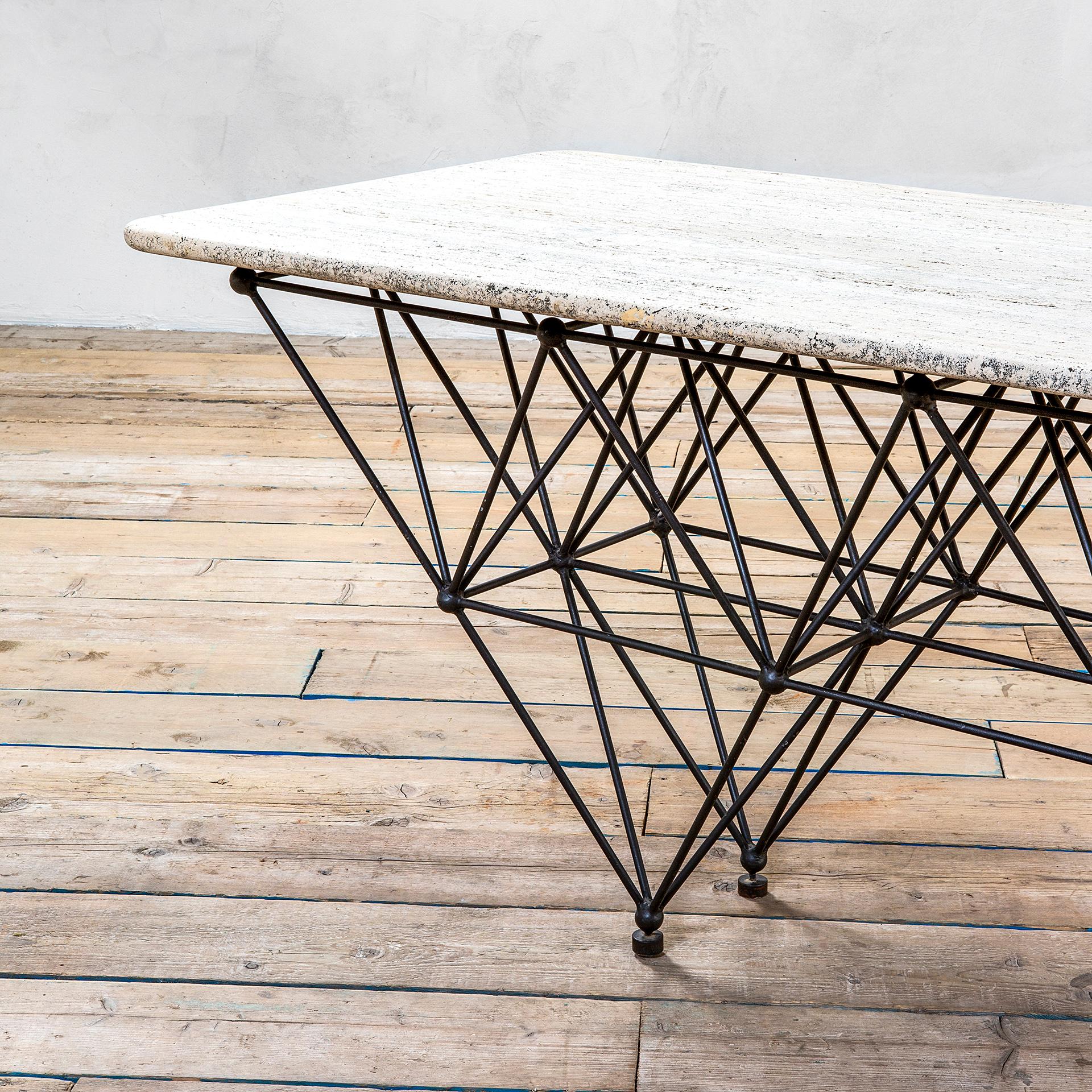 Italian 20th Century Giovanni Ferrabini Large Dining Table in Metal and Top Travertine For Sale