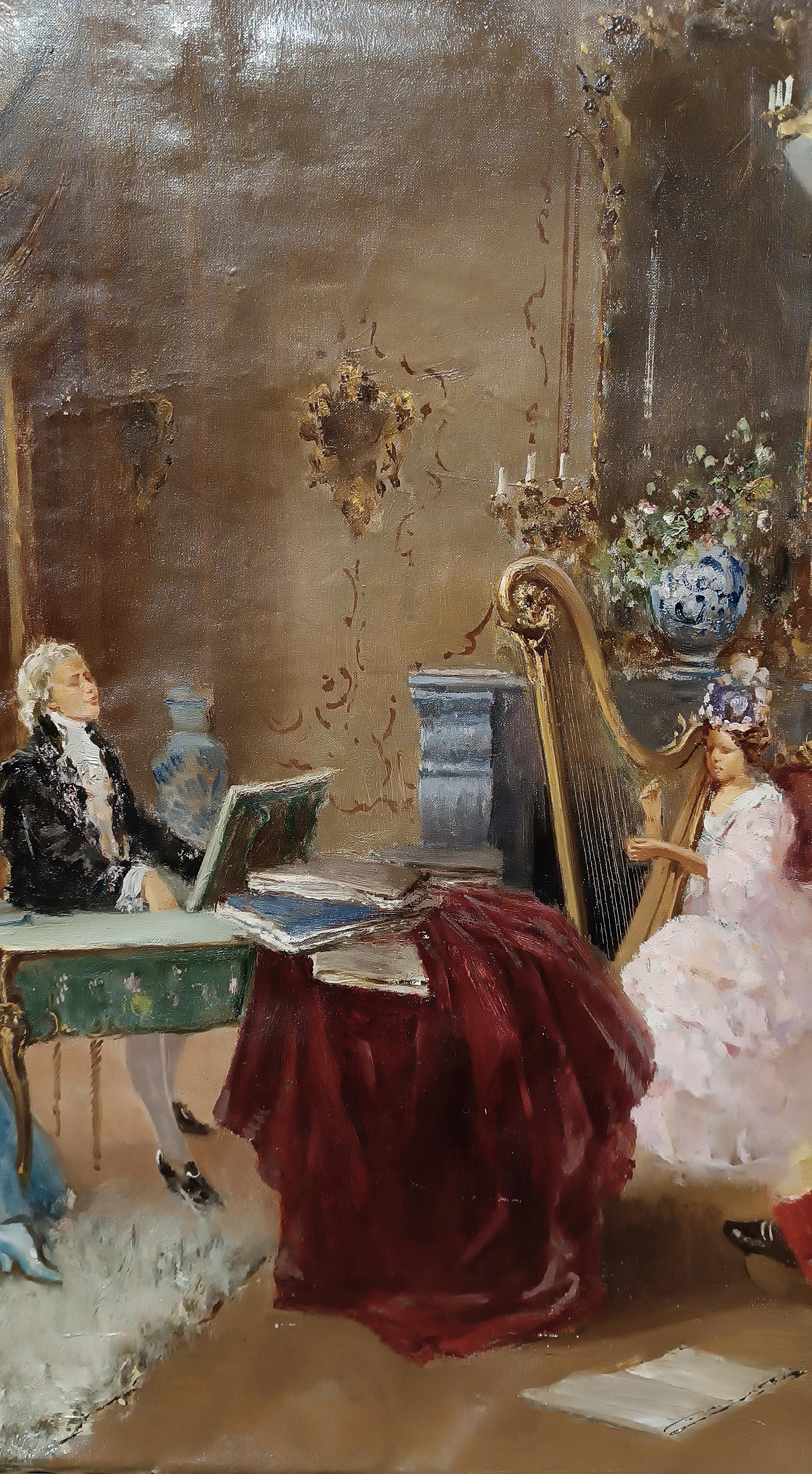 20th CENTURY GIOVANNI PANZA'S INTERIOR SCENE WITH MUSICIANS In Good Condition For Sale In Firenze, FI