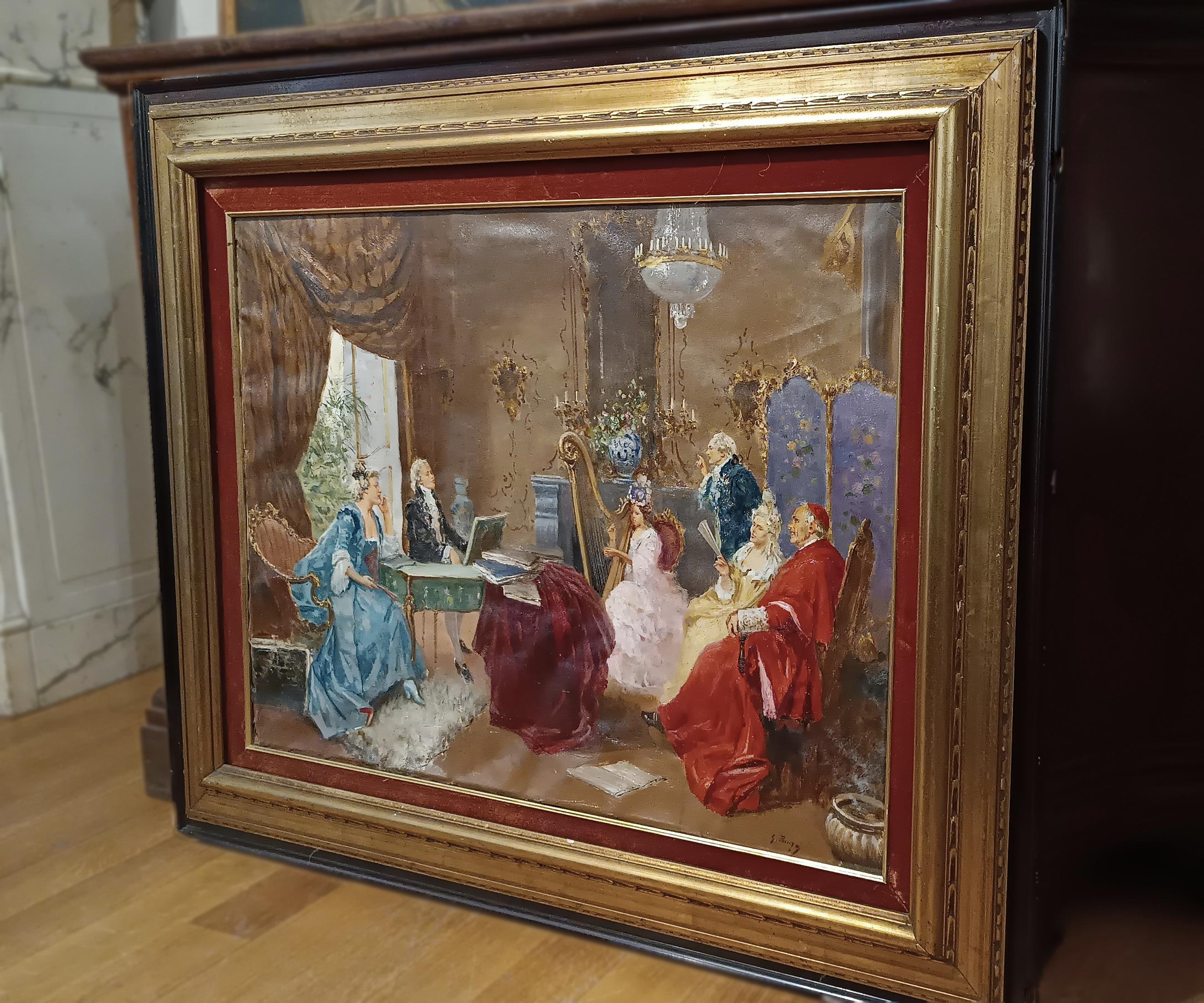 Canvas 20th CENTURY GIOVANNI PANZA'S INTERIOR SCENE WITH MUSICIANS For Sale