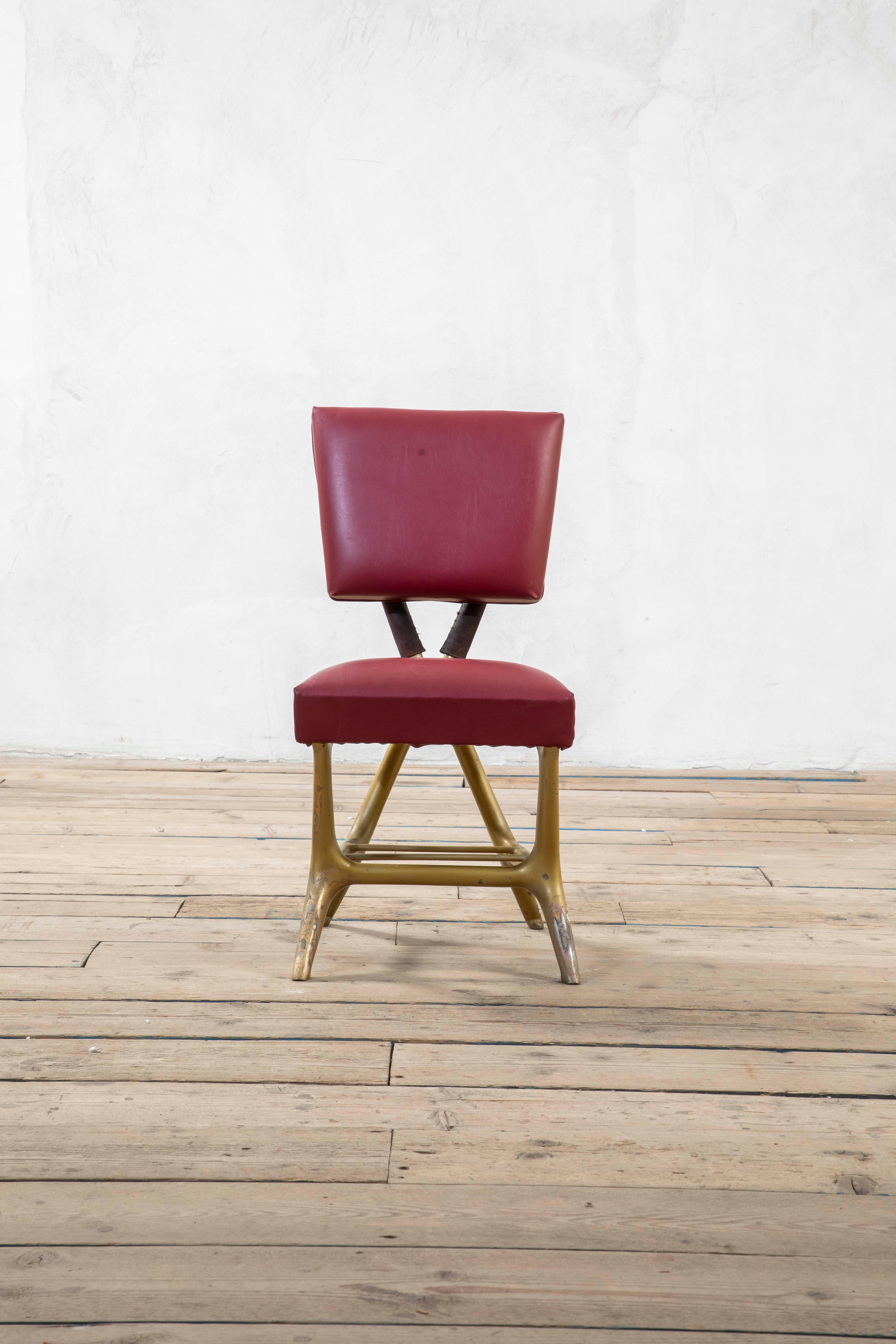 20. Jahrhundert, Giulio Minoletti & Gio Ponti für Breda Seltener roter Stuhl im Angebot 5