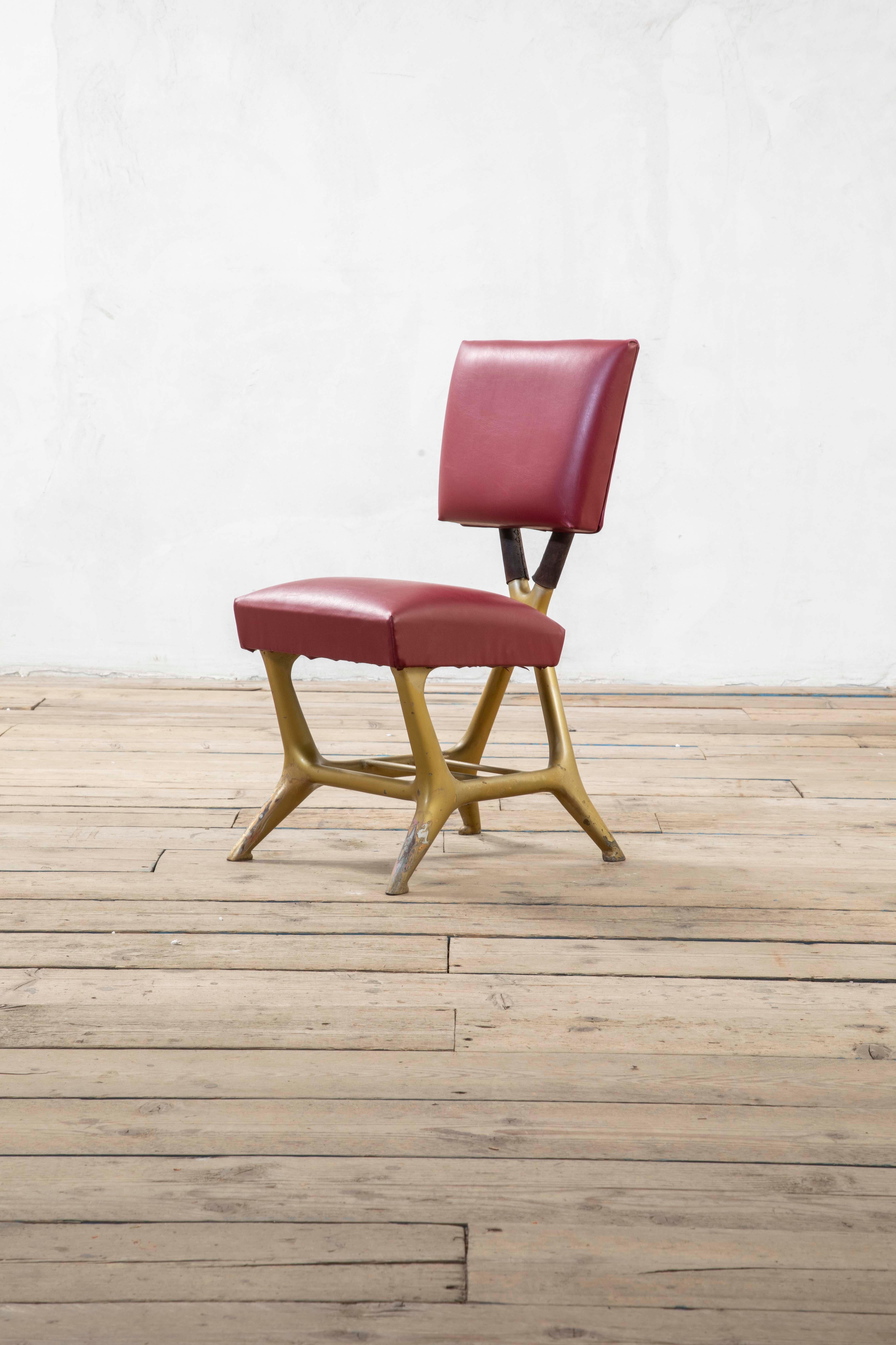 20. Jahrhundert, Giulio Minoletti & Gio Ponti für Breda Seltener roter Stuhl im Angebot 1