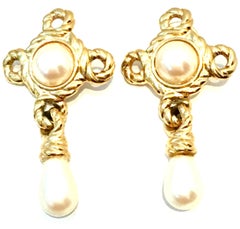 20th Century Givenchy Pair Of Gold Plate & Faux Pearl Drop Earrings