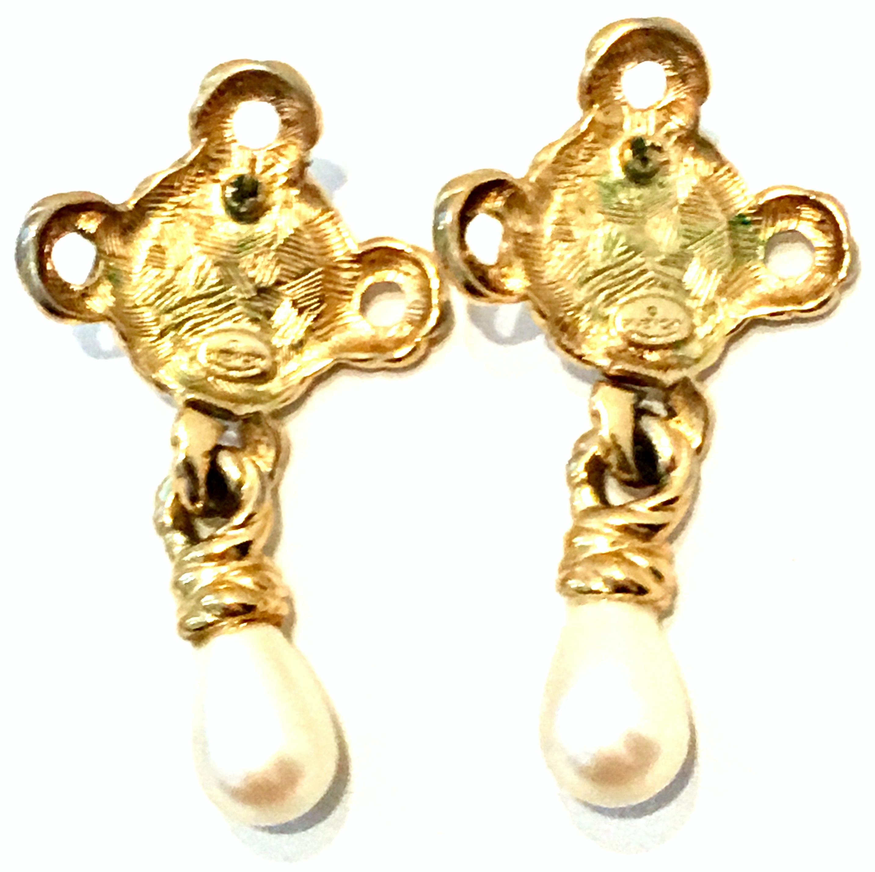 20th Century Givenchy Pair Of Gold Plate & Faux Pearl Drop Earrings For Sale 1