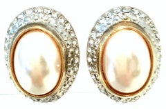 20th Century Givenchy Style Pair Of Austrian Crystal & Faux Pearl Earrings