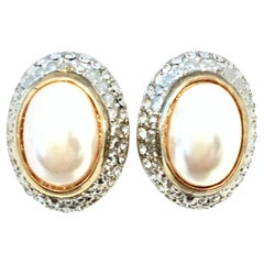 Vintage 20th Century Givenchy Style Pair Of Austrian Crystal & Faux Pearl Earrings