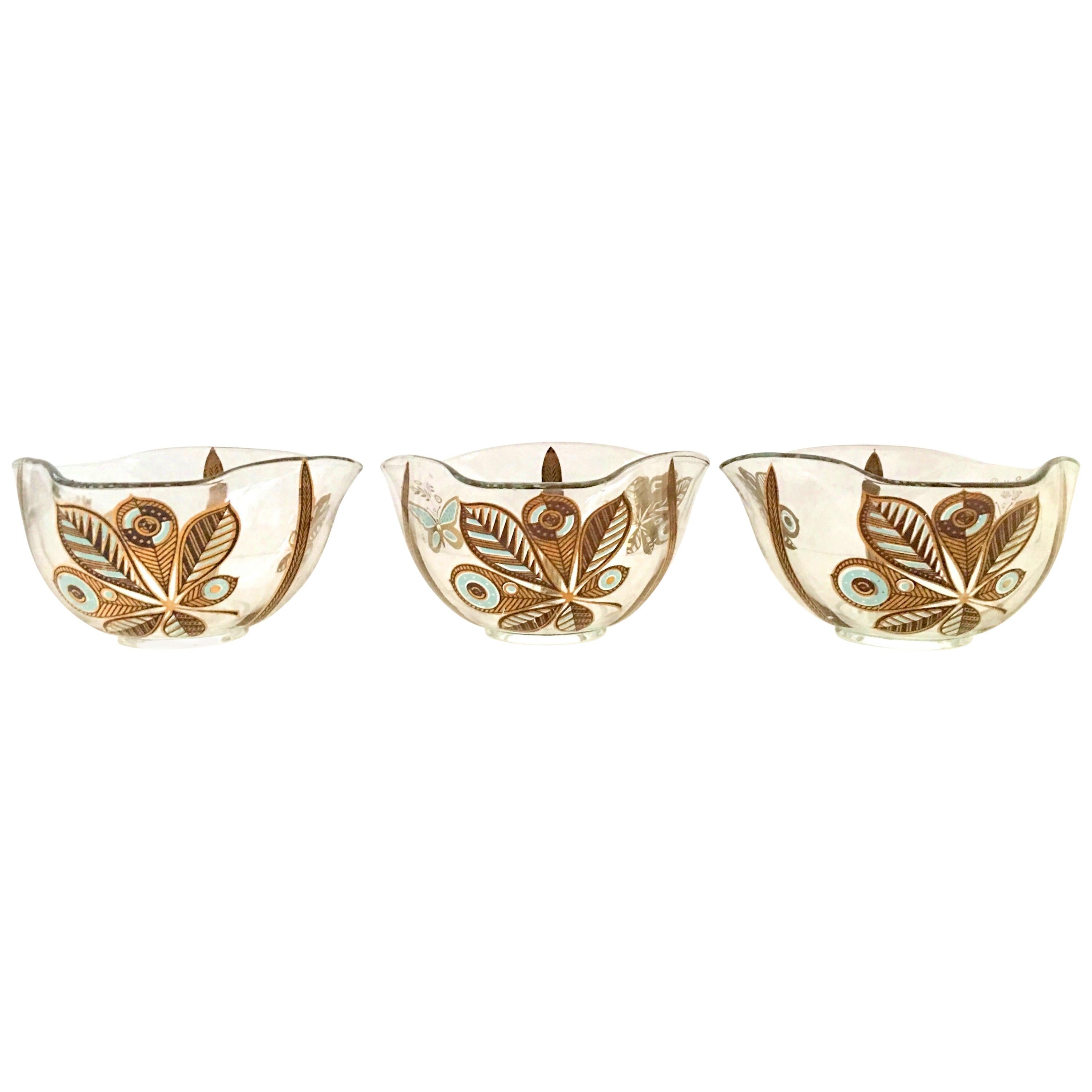 20th Century Glass & 22-Karat Gold Butterfly Bowls by Georges Briard Set of 3 im Angebot