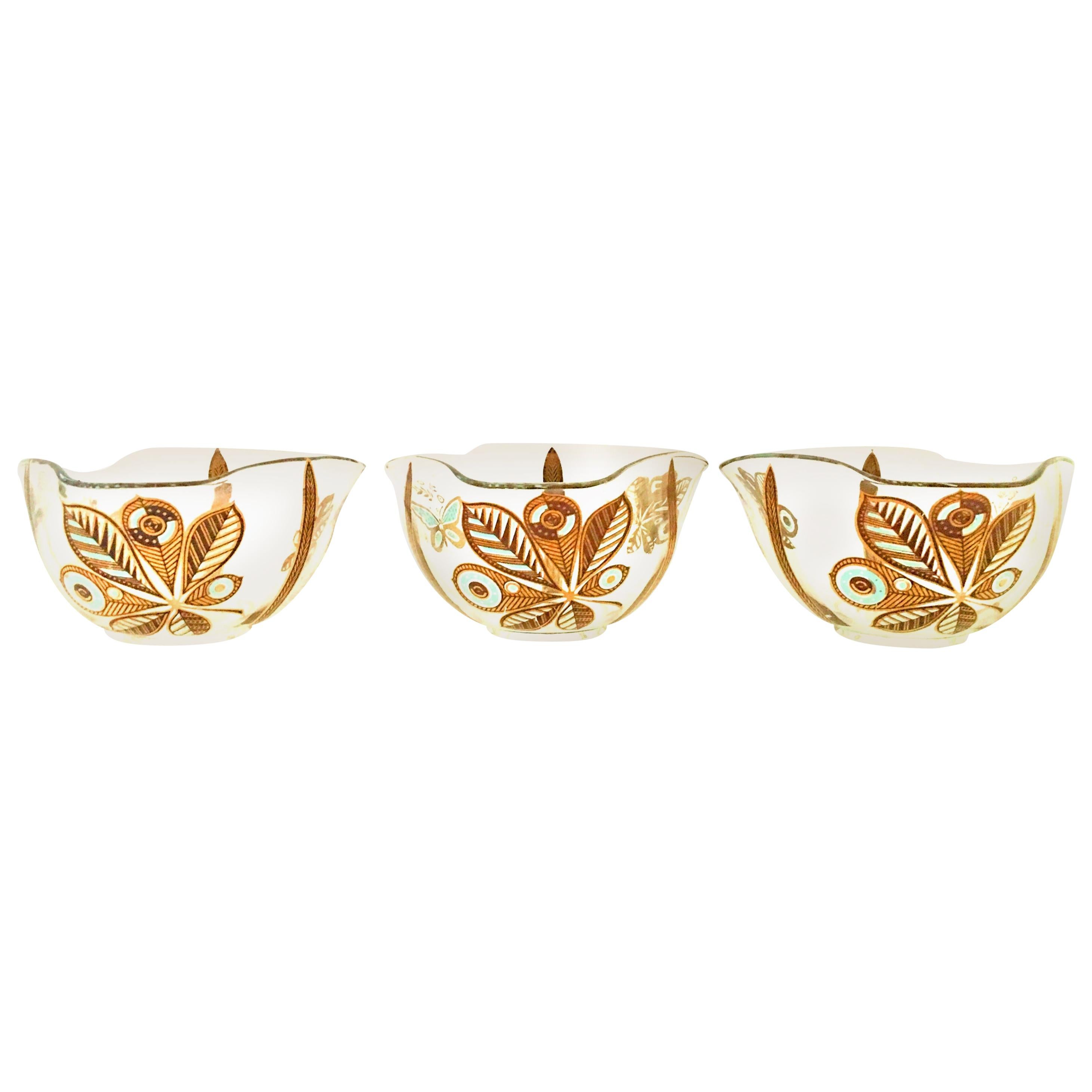 20th Century Glass and 22-Karat Gold Butterfly Bowls by Georges Briard Set of 3