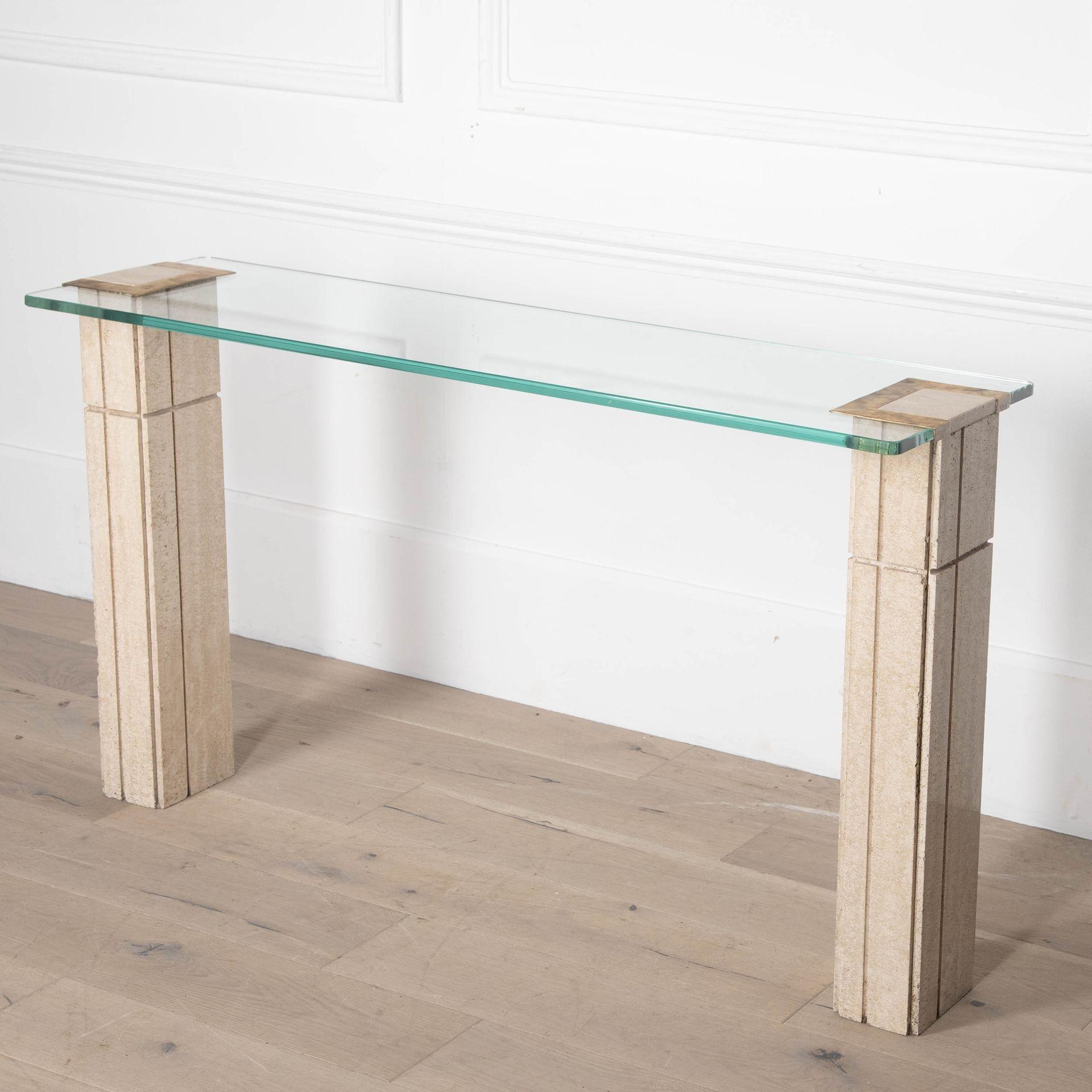 Mid-Century Modern 20th Century Glass and Travertine Console Table For Sale