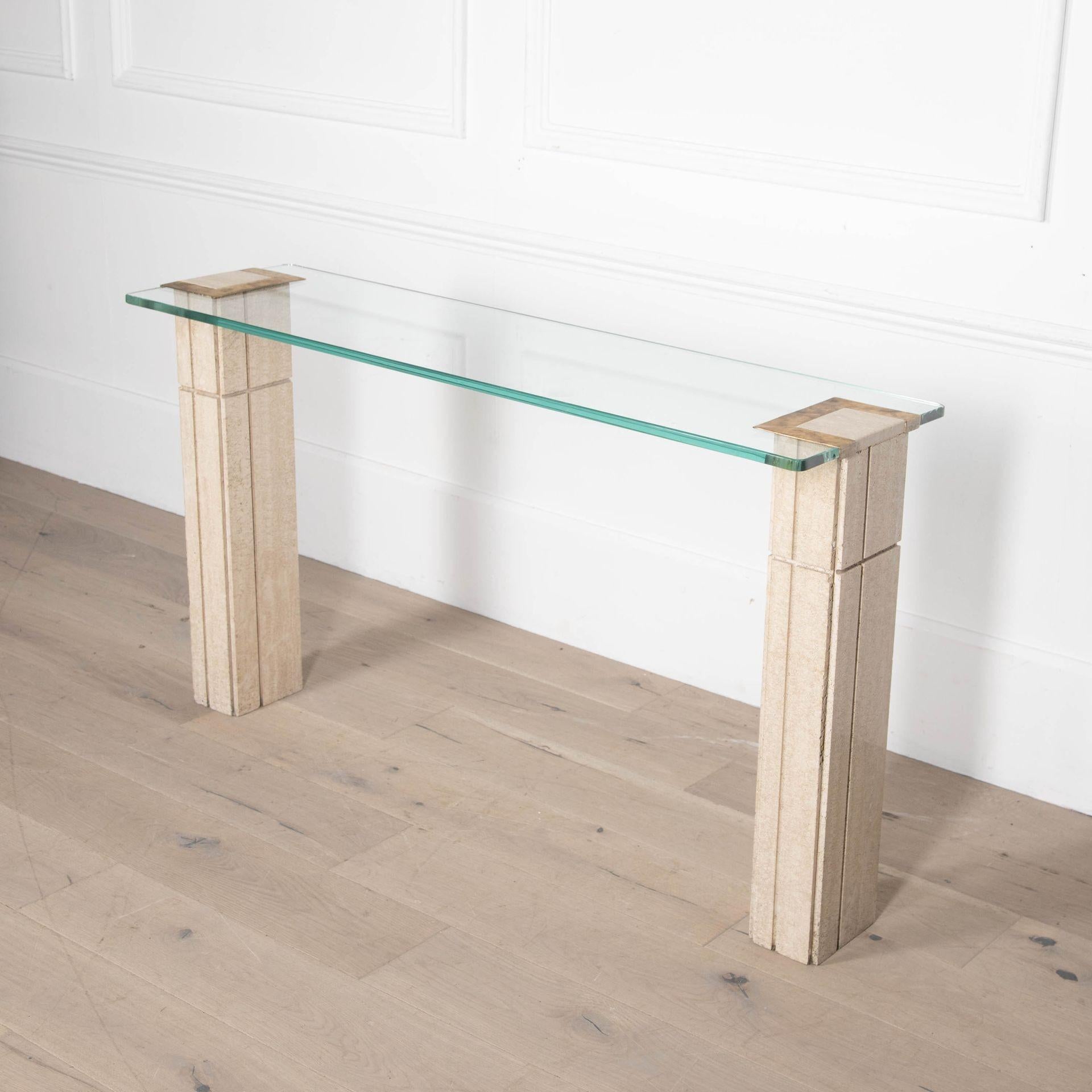 Italian 20th Century Glass and Travertine Console Table For Sale