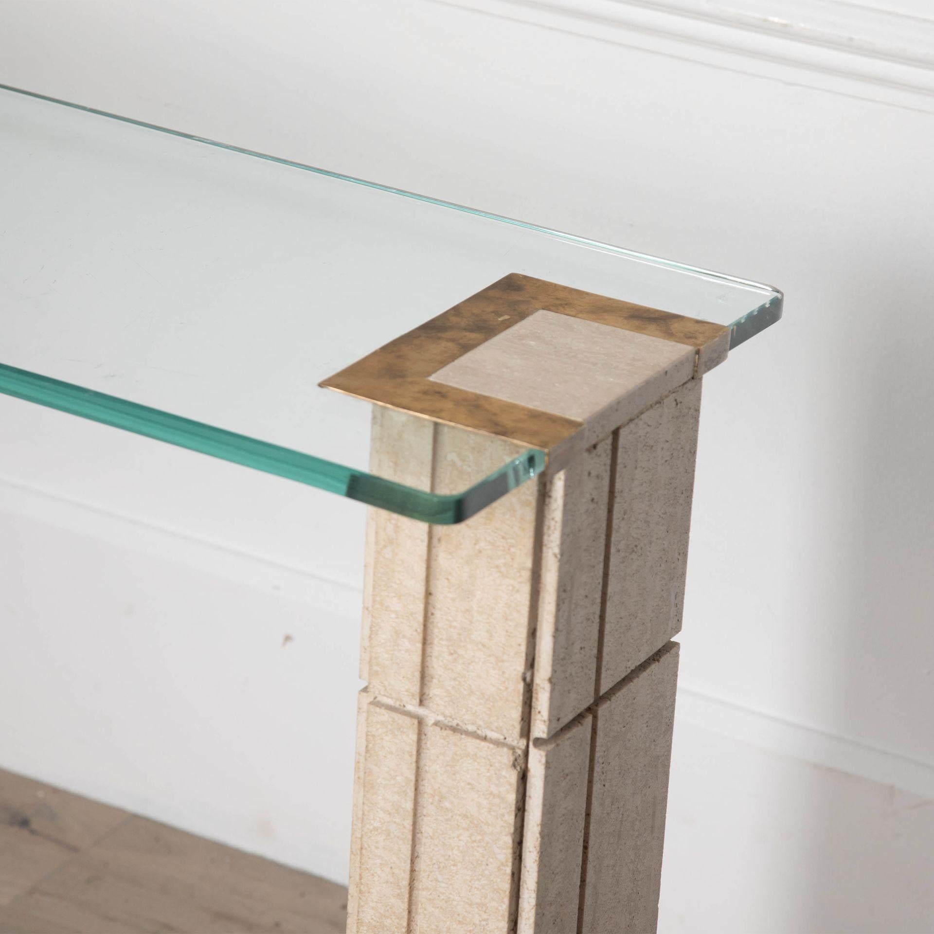 20th Century Glass and Travertine Console Table In Fair Condition For Sale In Gloucestershire, GB