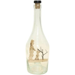 Antique 20th Century Glass Calvados Decorative "Ship in a Bottle" and Decanter