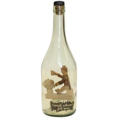 20th Century Glass Calvados Decorative "Ship in a Bottle" and Decanter
