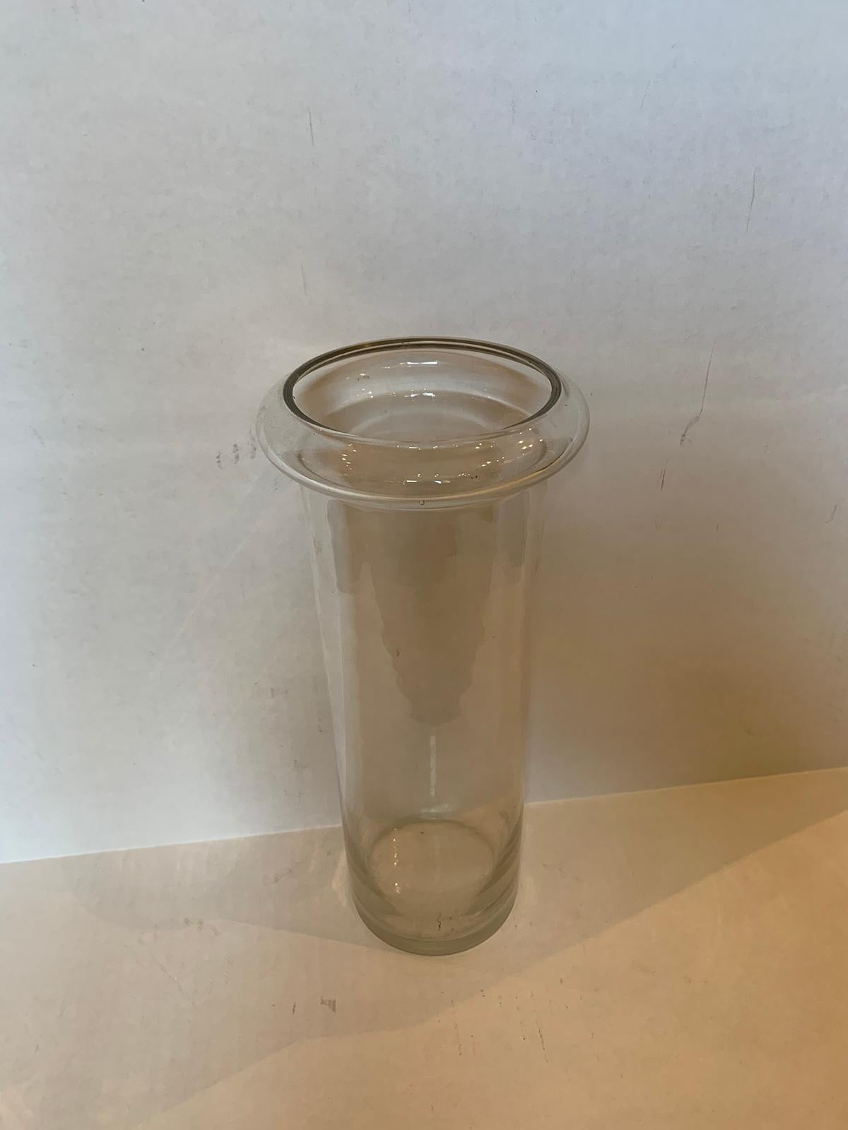 20th Century Glass Cylinder Vase with Rolled Edges In Good Condition In Atlanta, GA