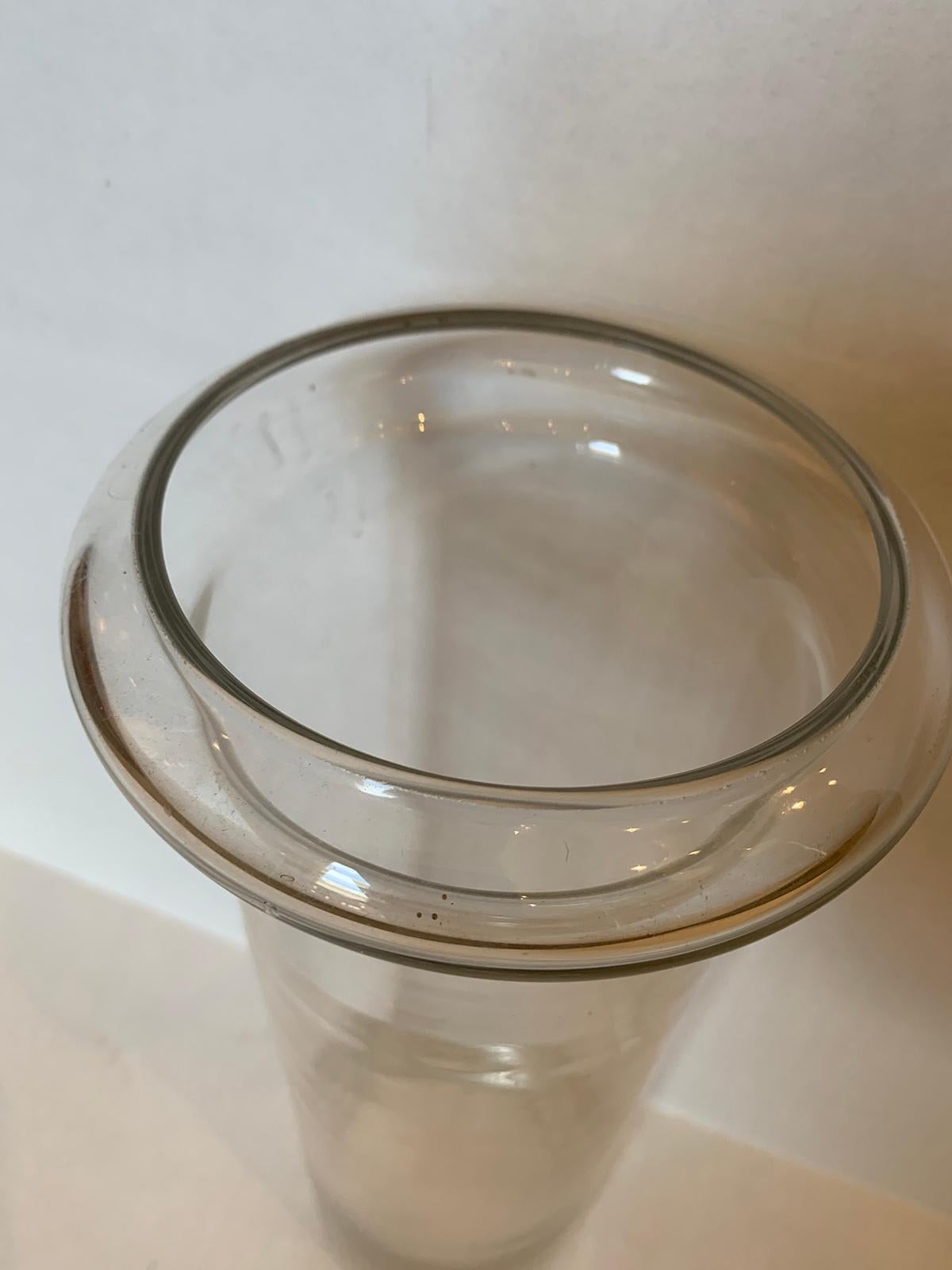 20th Century Glass Cylinder Vase with Rolled Edges 3