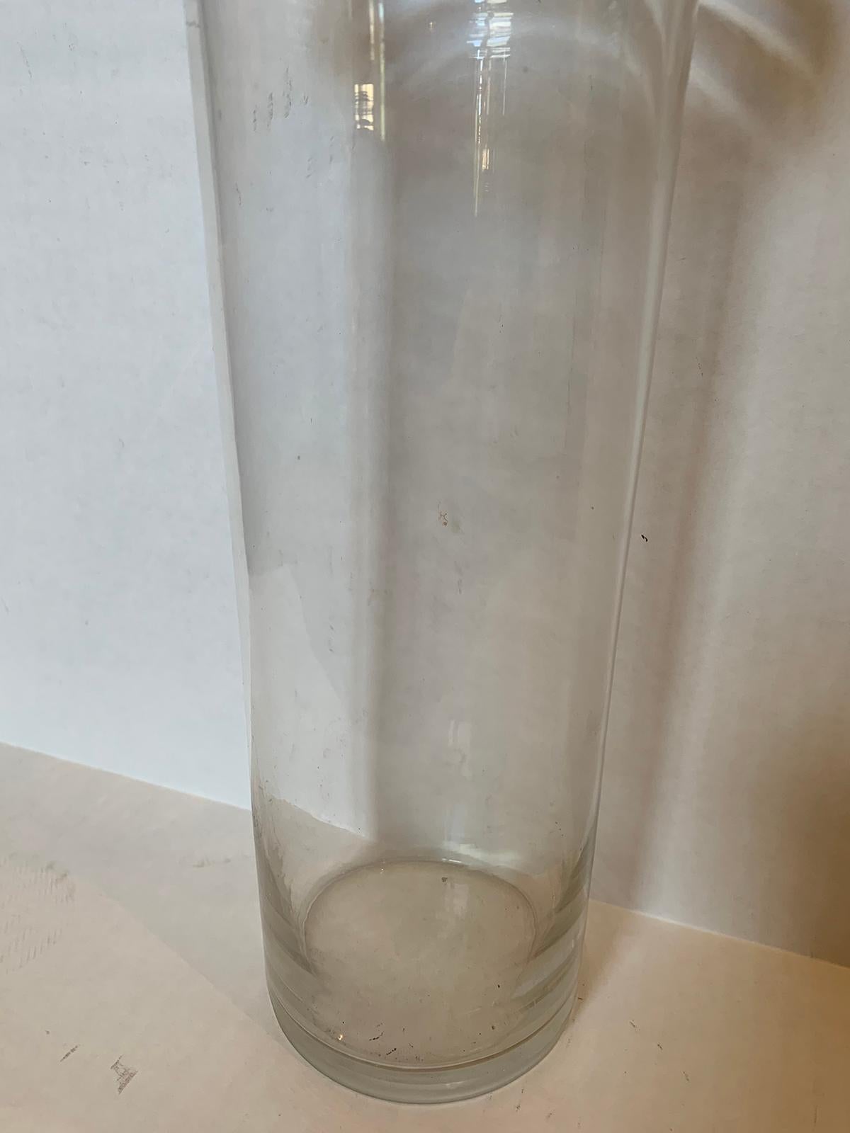 20th Century Glass Cylinder Vase with Rolled Edges 4
