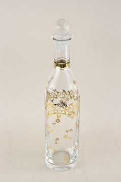 Glaskaraffe/Flasche des 20. Jahrhunderts mit goldenen Blumenmustern, AT ca. 1920