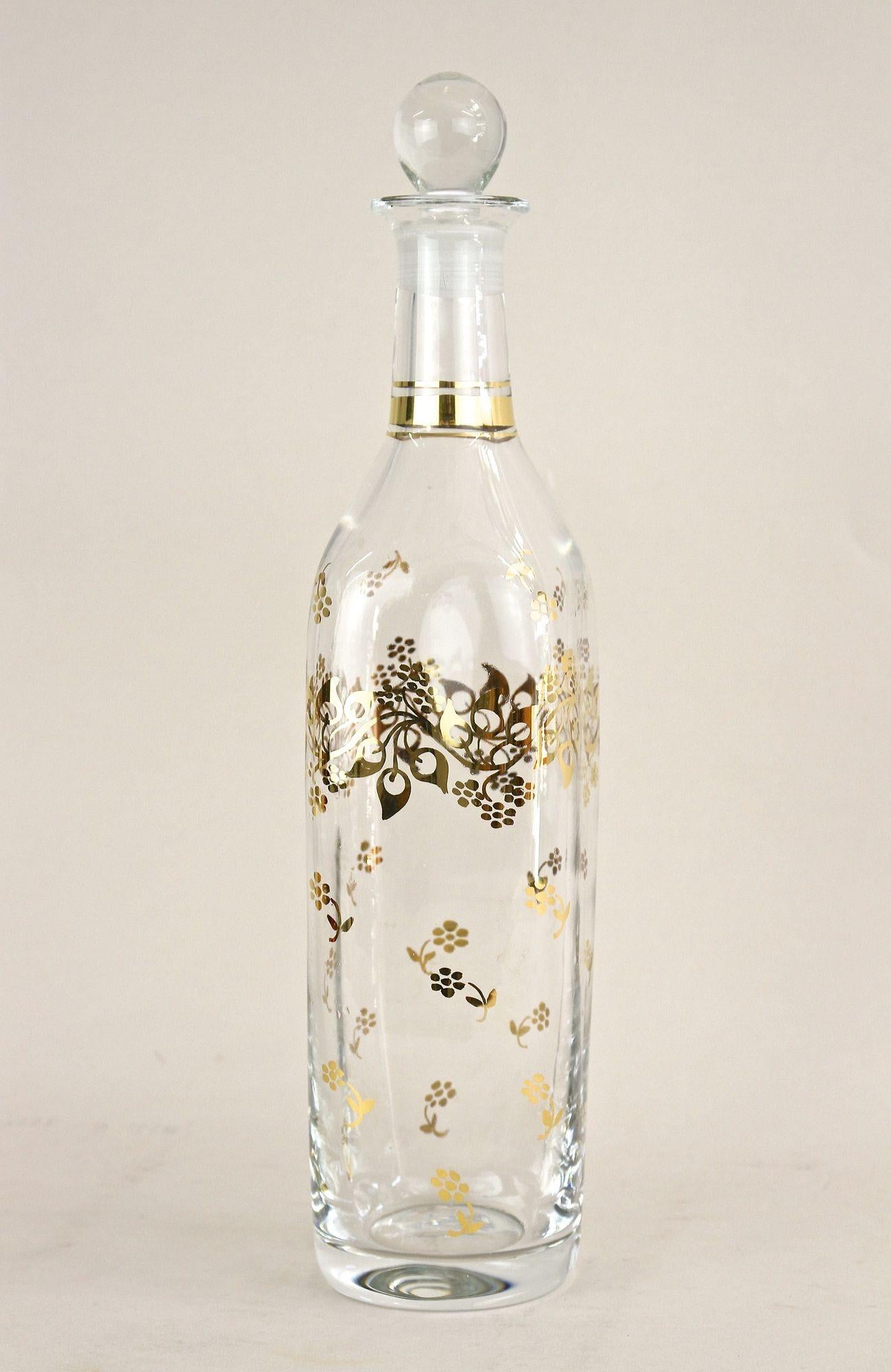 Art Nouveau 20th Century Glass Decanter/ Bottle With Golden Floral Patterns, AT ca. 1920 For Sale