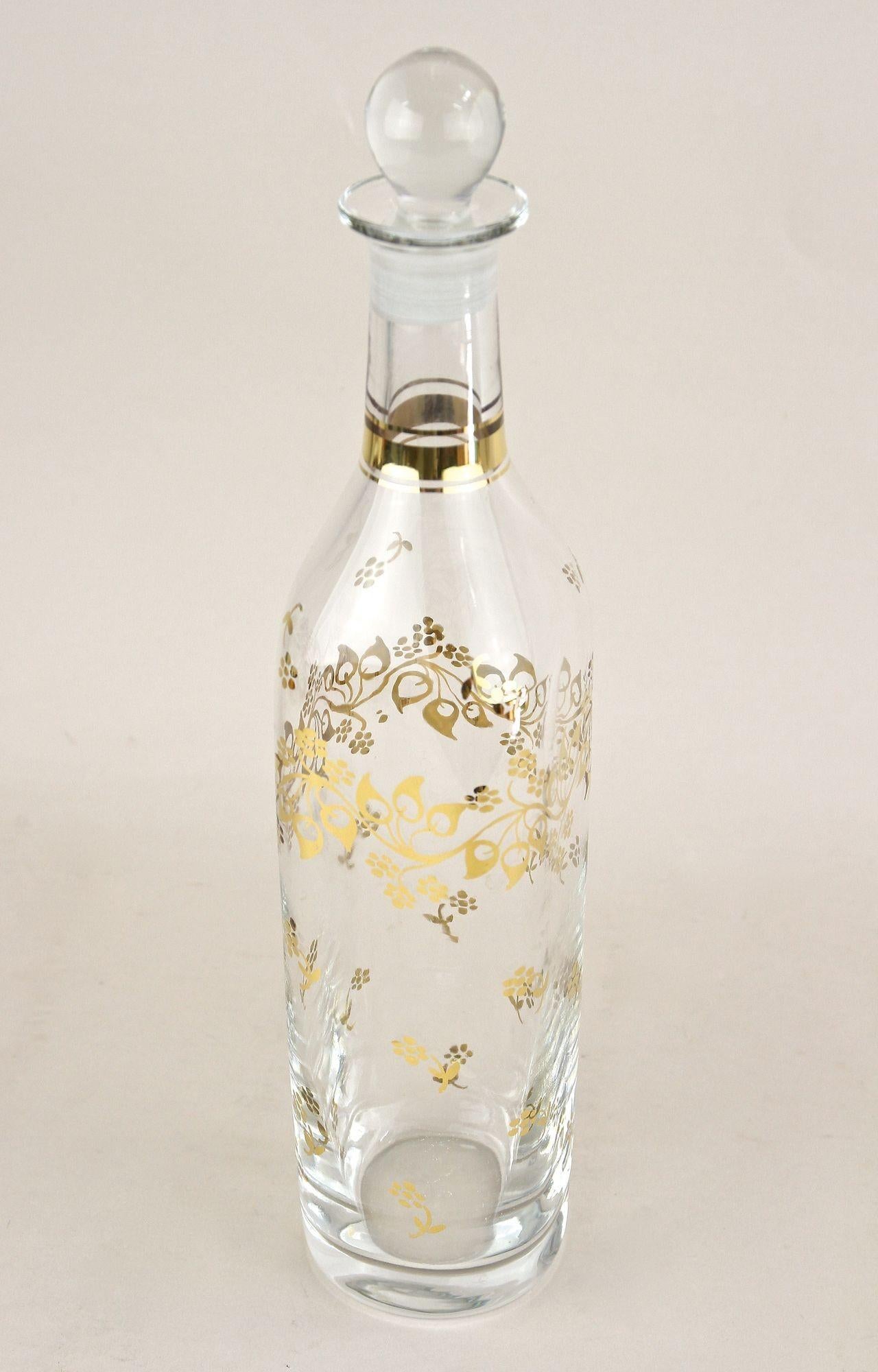 Hand-Crafted 20th Century Glass Decanter/ Bottle With Golden Floral Patterns, AT ca. 1920 For Sale