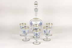 20th Century Glass Decanter Set With Enamel Paintings, Austria ca. 1980s