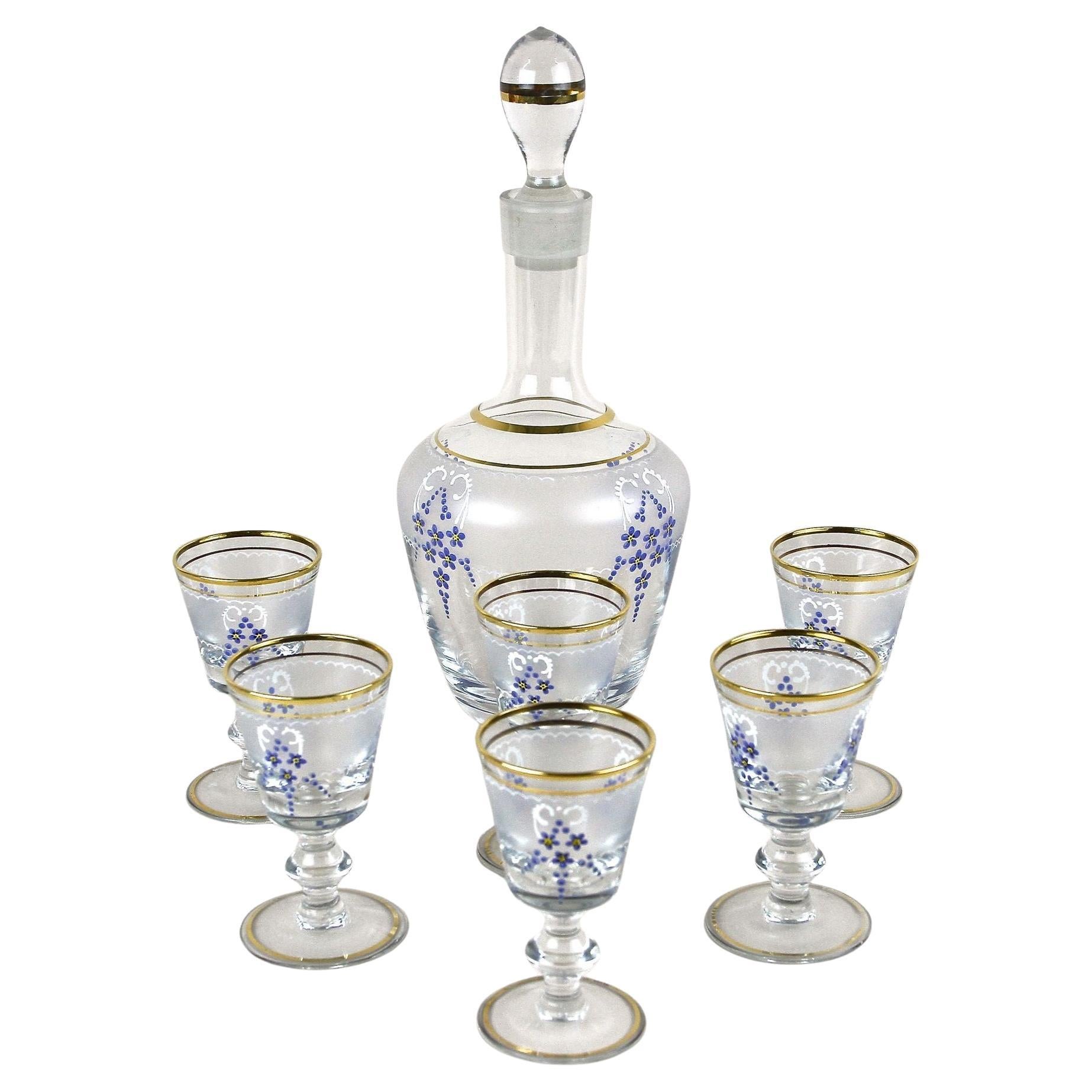 Set di decanter in vetro del XX secolo con dipinti su smalto, Austria, anni '80 ca.