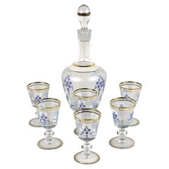 Vintage 20th Century Glass Decanter Set With Enamel Paintings, Austria ca. 1980s