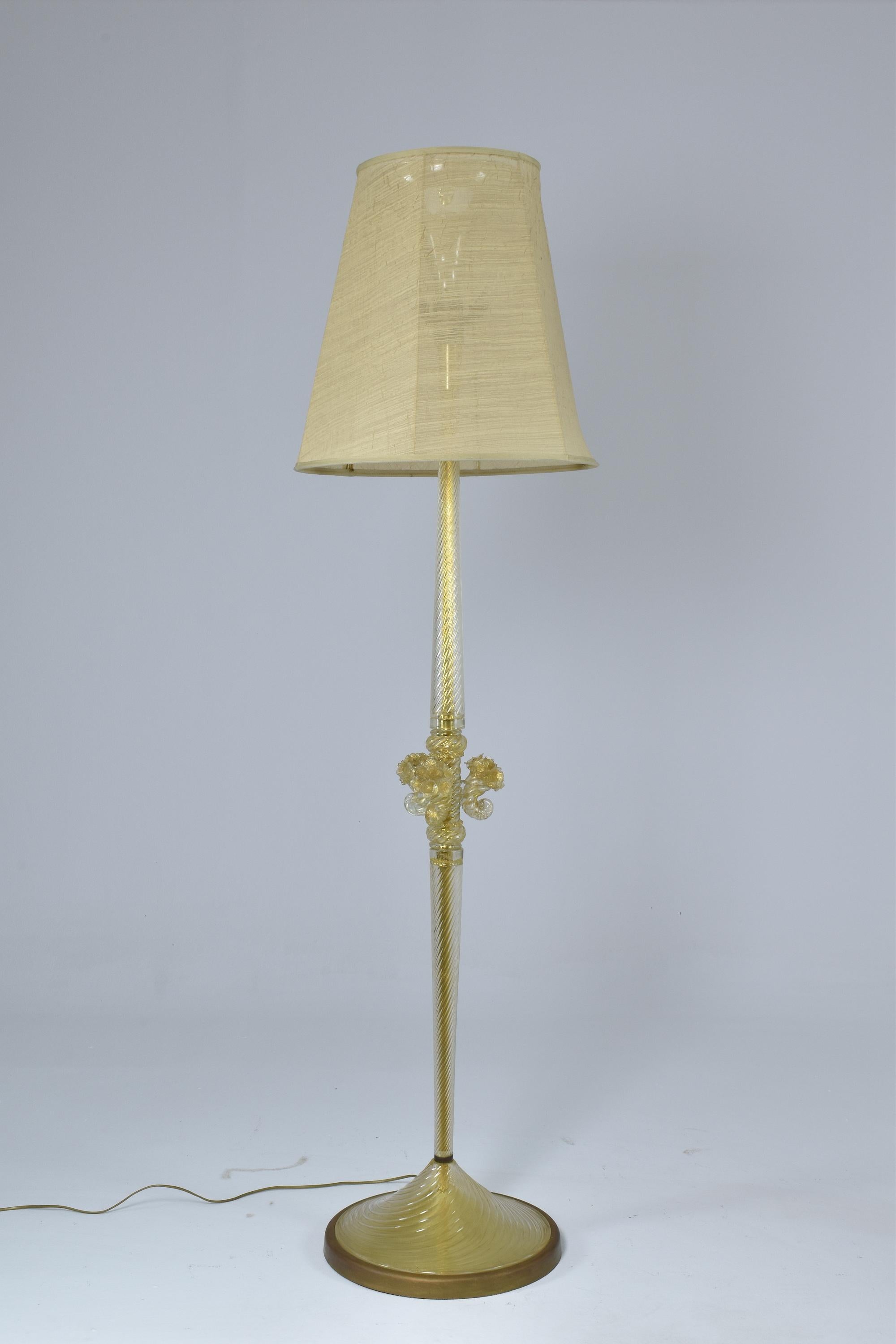 Brass Italian Gold Murano Floor Lamp by Barovier Ercole, 1950s For Sale