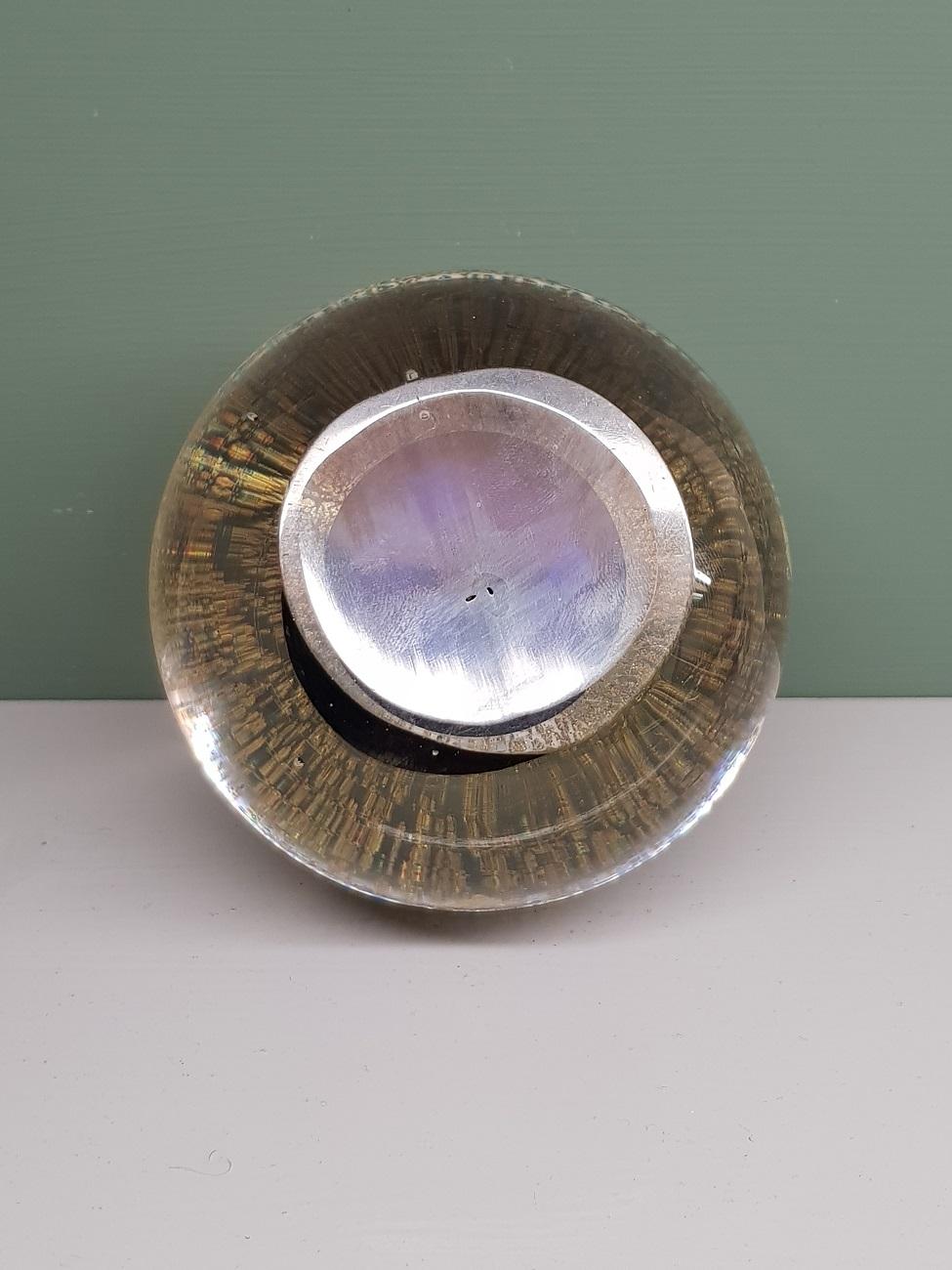 20th Century Glass Paperweight with Blue Bell and Gold Leaf 2