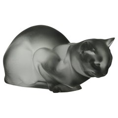 20th Century Glass Sculpture entitled "Chat Reposé" by Marc Lalique