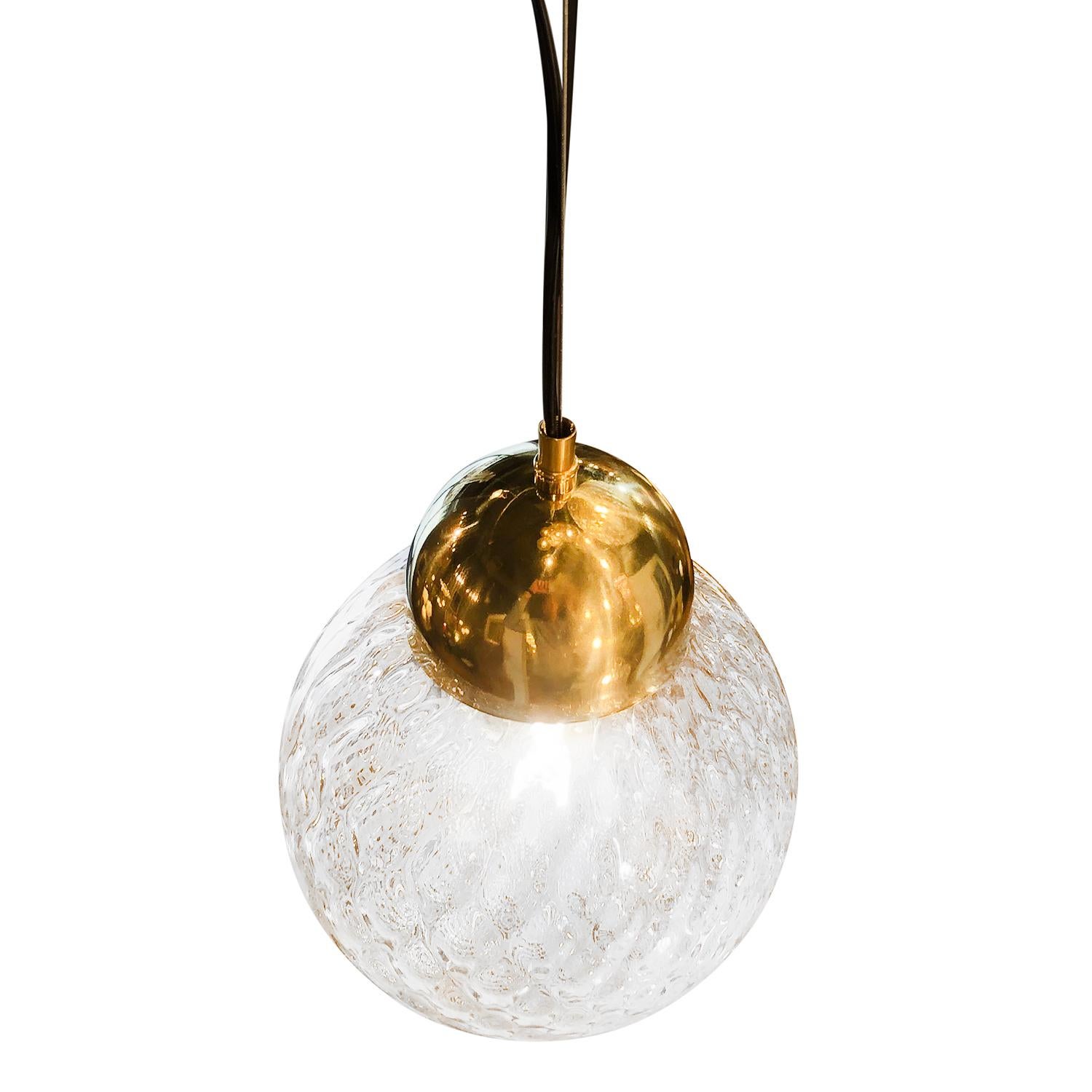 20th Century Italian Murano Glass Shade Chandelier -  Vintage Brass Pendant In Good Condition For Sale In West Palm Beach, FL