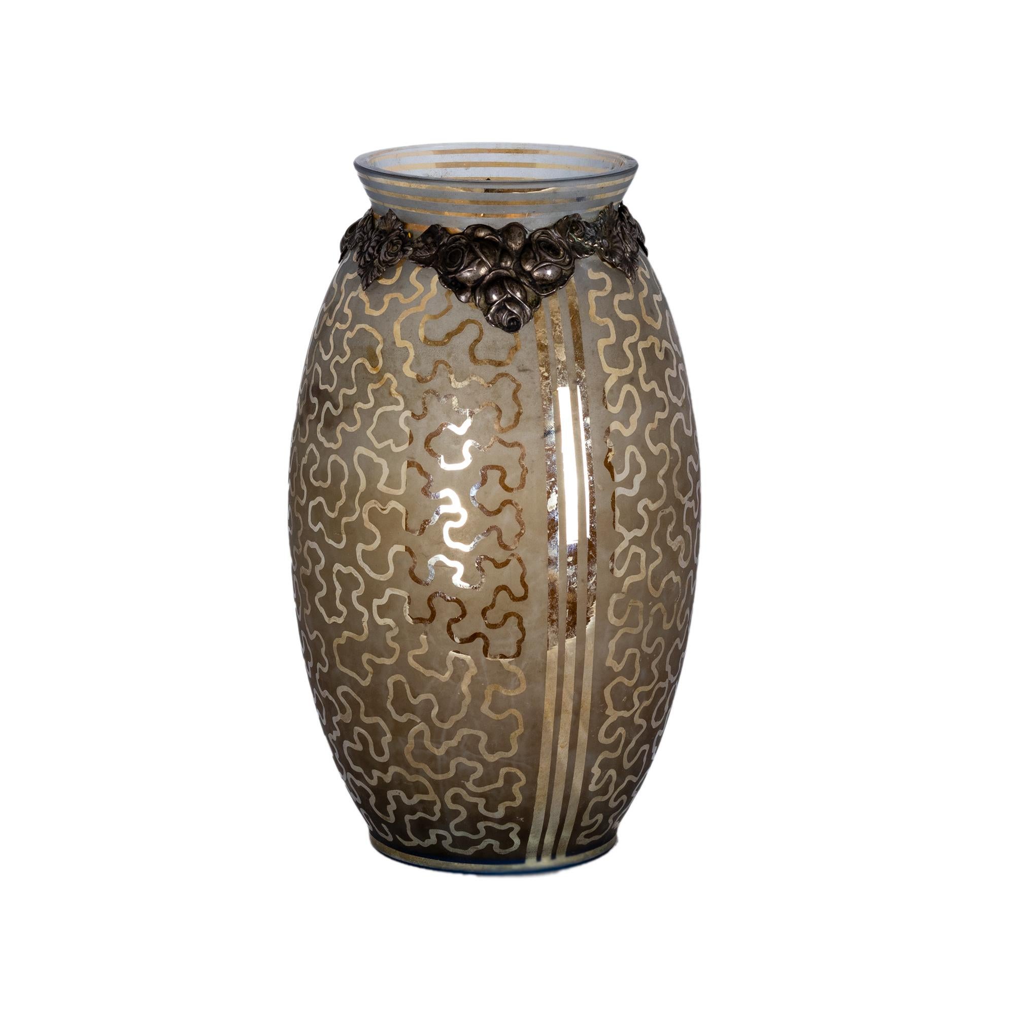 20. Jahrhundert Glas & Silber Vase Art Deco (Art déco) im Angebot